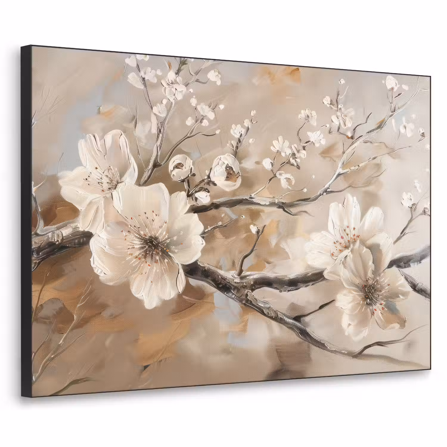 Bloemen - Natuur - Wit - Bloesem - Abstract Textielframe - compleet frame klein -3d