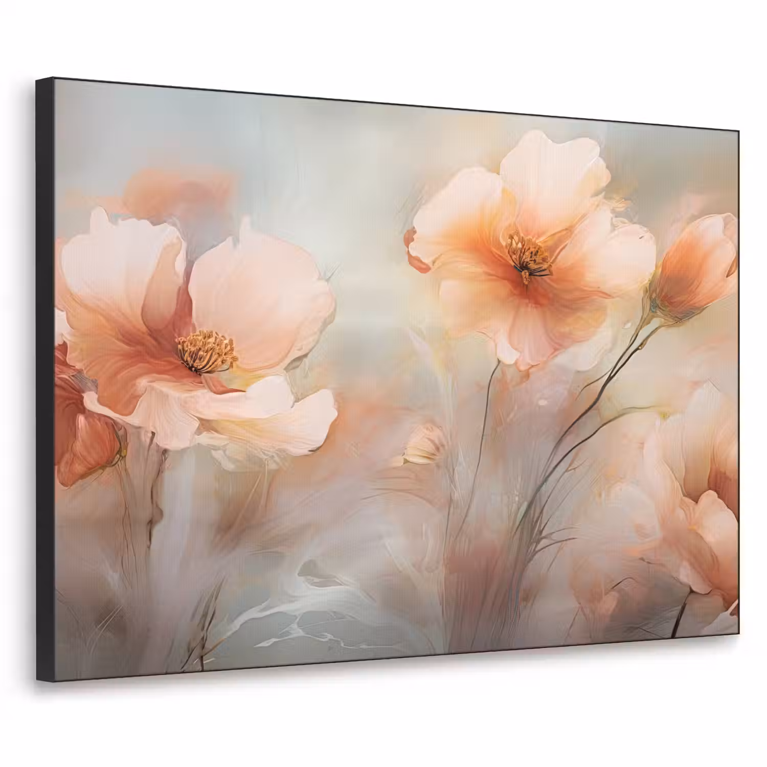 Bloemen - Pastel - Kunst - Klaprozen - Watercolor Textielframe zwart klein -3d