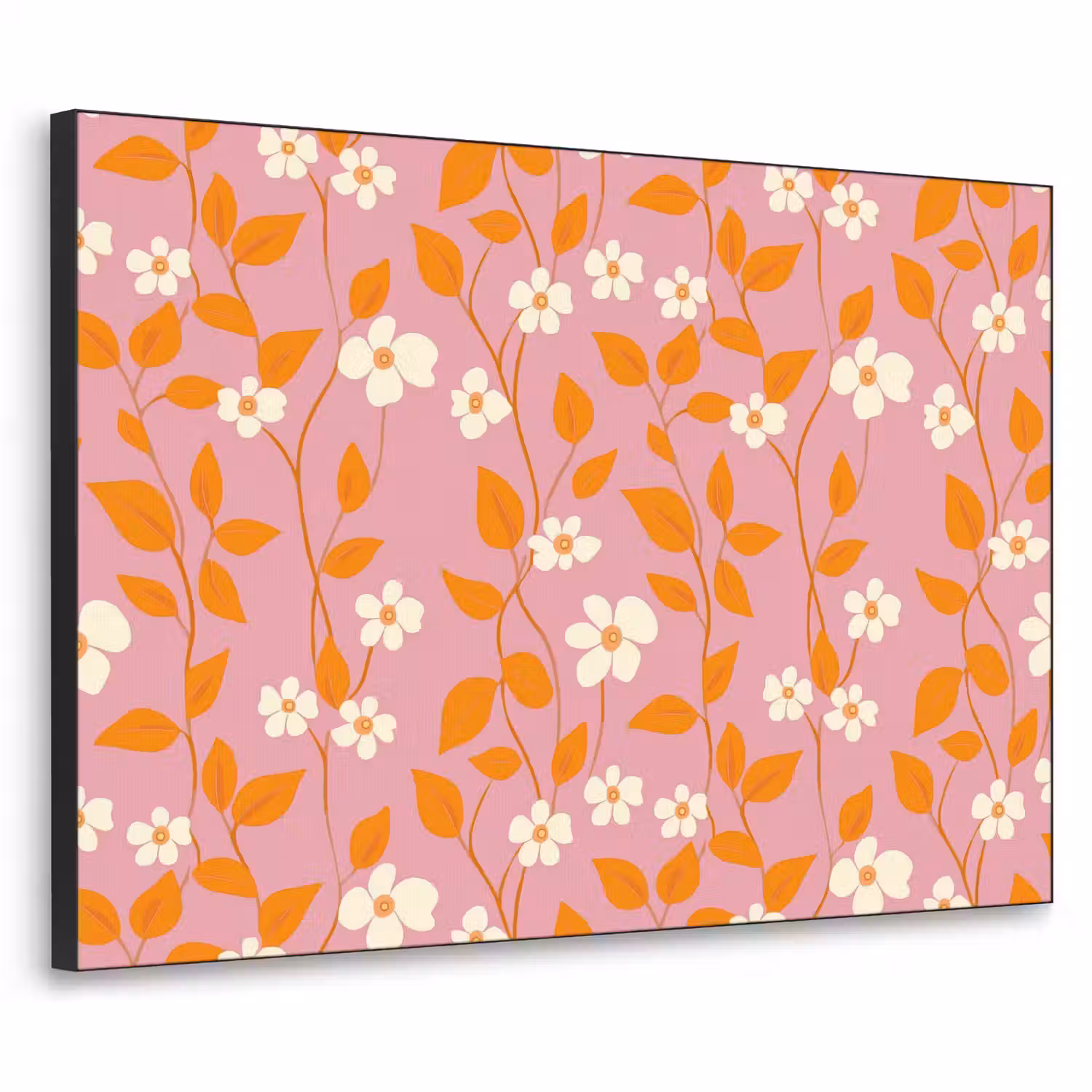 Bloemen - Patroon - Oranje Textielframe zwart klein 947 -3d