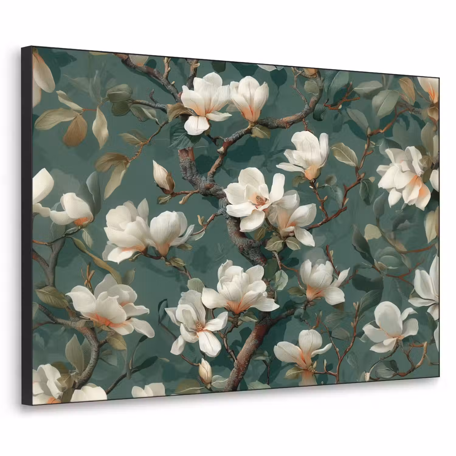 Bloemen - Takken - Wit - Klassiek Textielframe - compleet frame klein -3d