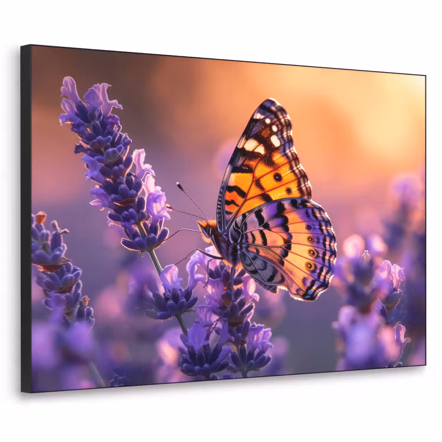 Bloemen - Vlinder - Lavendel - Bloem - Natuur Textielframe zwart klein -3d