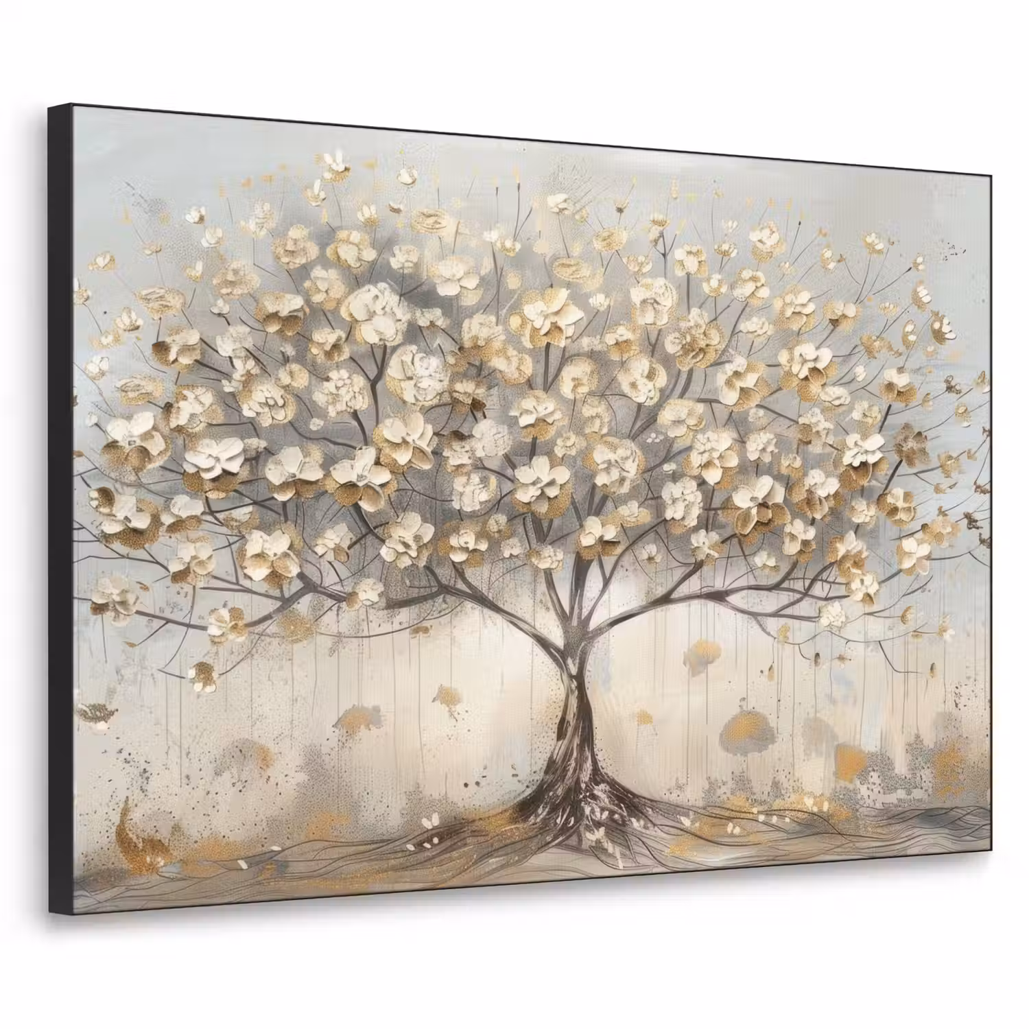 Boom - Beige - Goud - Verflook - Grijs Textielframe - compleet frame klein -3d