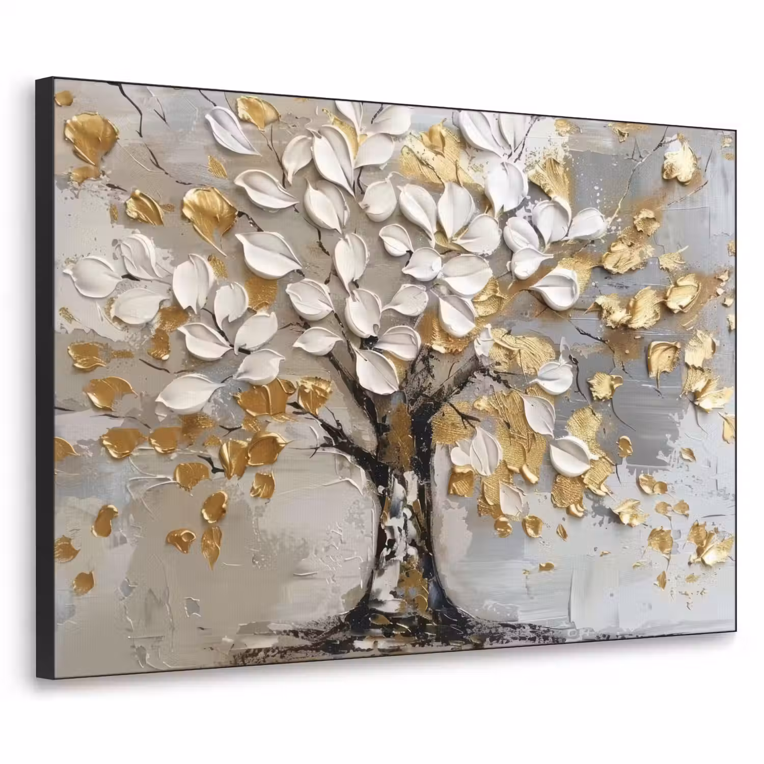 Boom - Beige - Grijs - Goud - Abstract Textielframe - compleet frame klein -3d