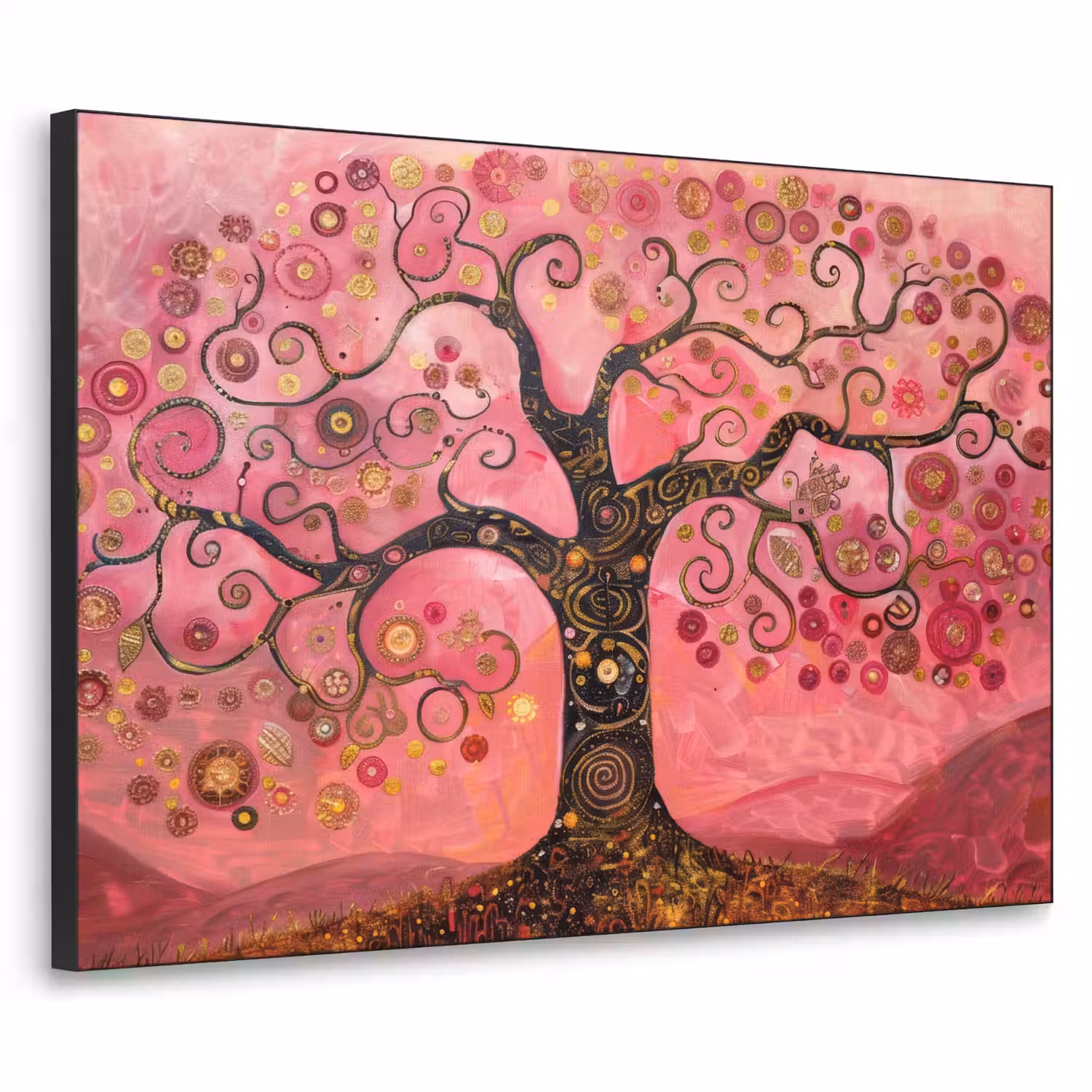 Boom - Levensboom - Roze - Goud Textielframe - compleet frame klein -3d