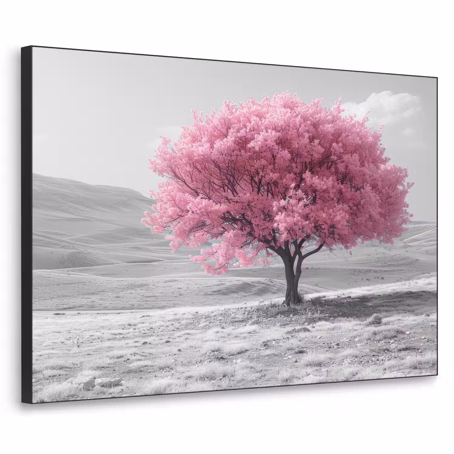 Boom - Natuur - Roze - Zwart wit Textielframe zwart klein -3d
