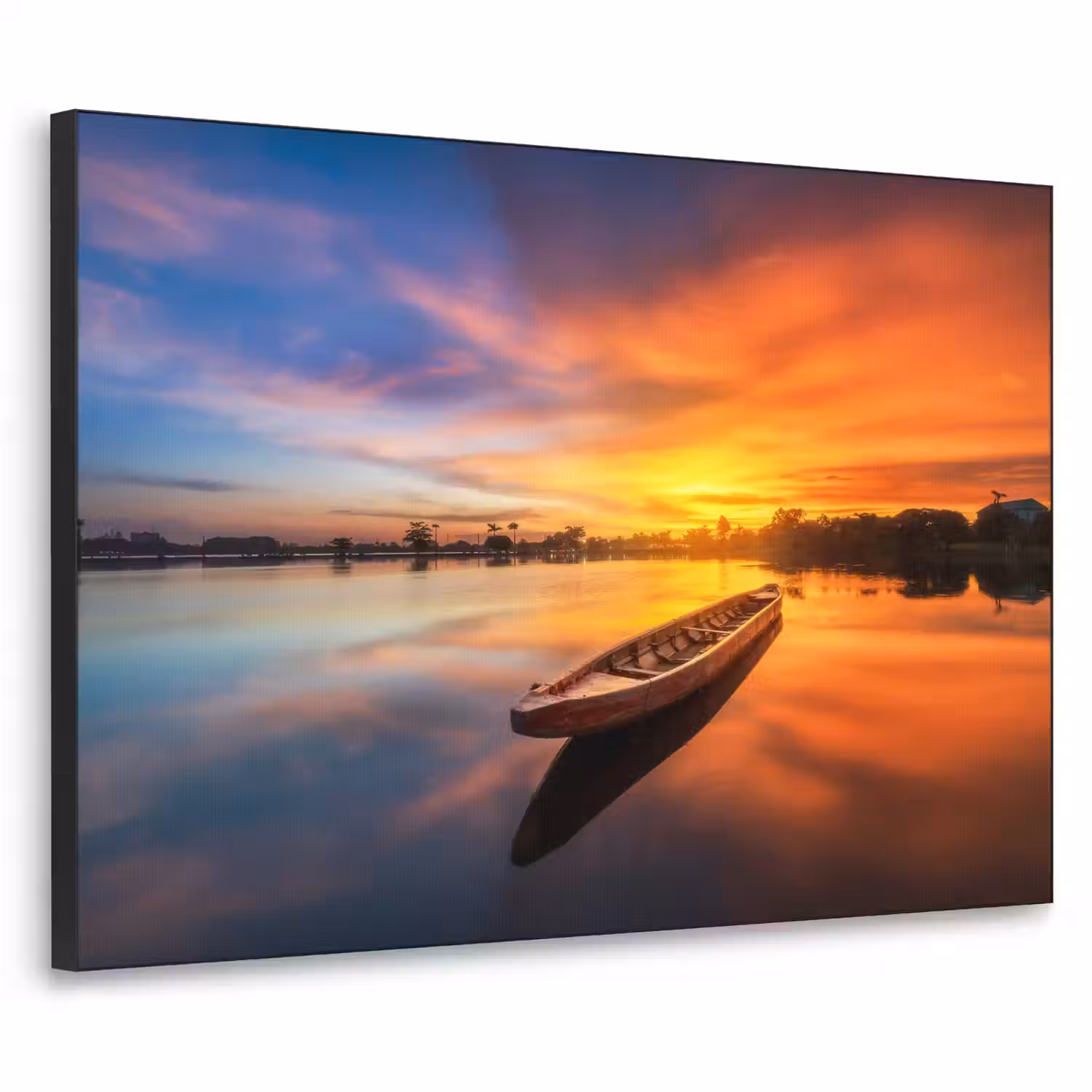 Boot - Water - Zonsondergang - Oranje - Water Textielframe zwart klein -3d