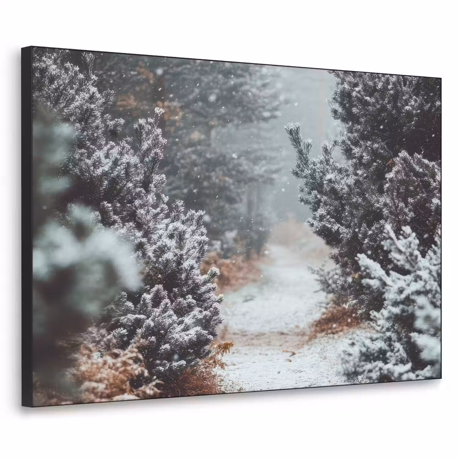 Bos - Winter - Bomen - Natuur - Pad - Sneeuw Textielframe - compleet frame klein -3d