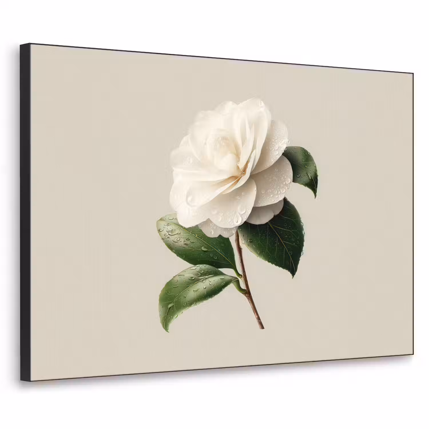 Cameliabloem - Wit - Groen Textielframe - compleet frame klein -3d
