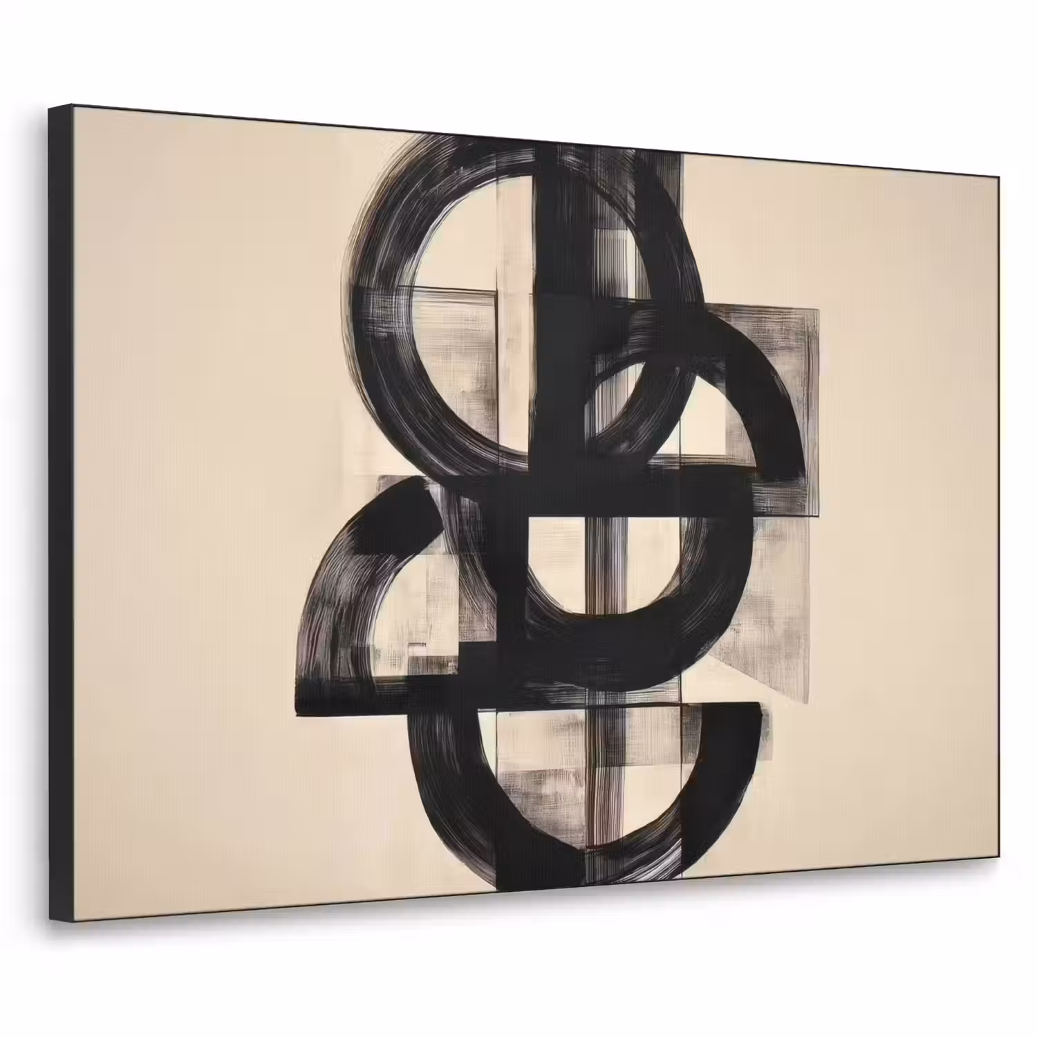 Cirkels - Lijnen - Vormen - Zwart Textielframe - compleet frame klein -3d