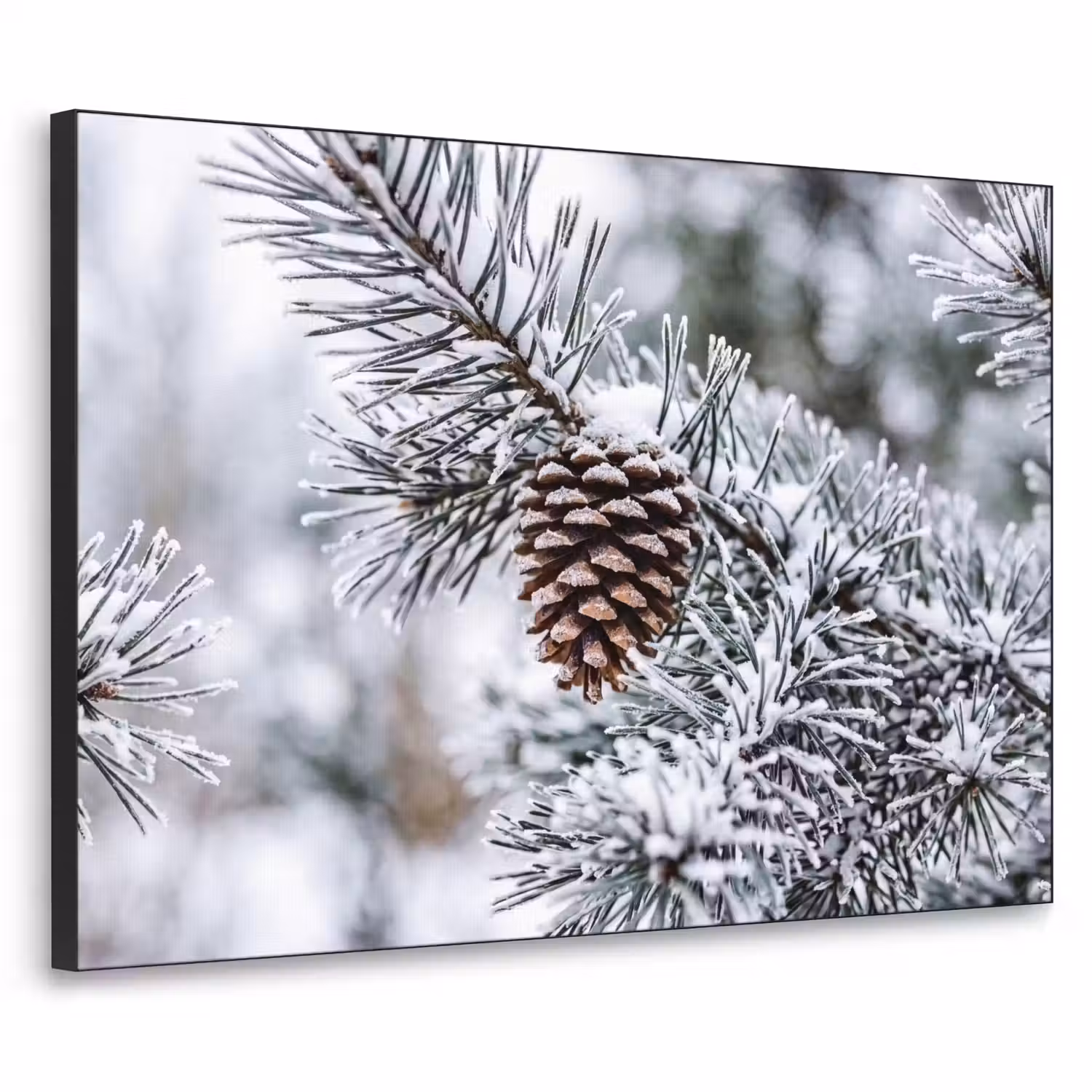 Dennenappel - Tak - Sneeuw - Winter - Sfeervol Textielframe zwart klein -3d