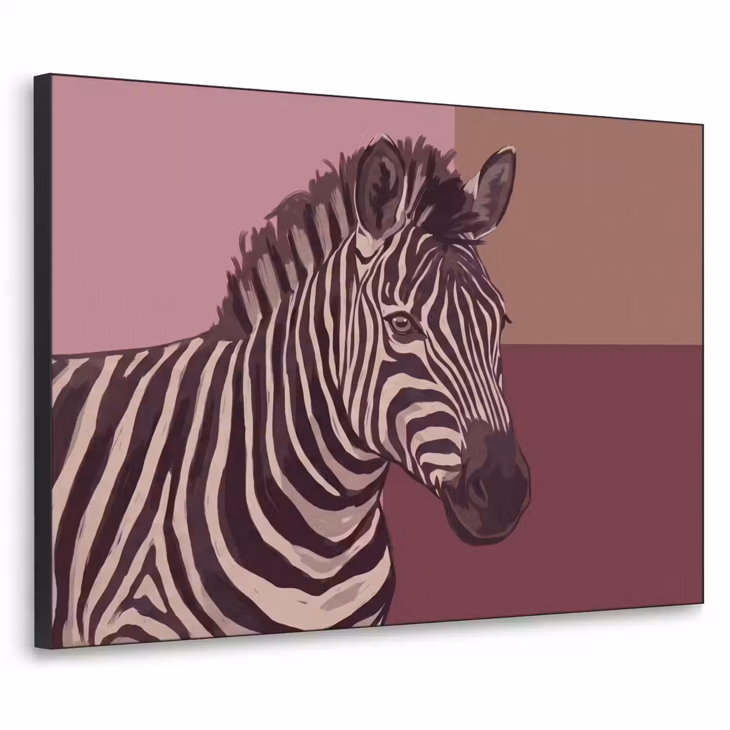 Dieren - Zebrahoofd - Wildlife - Modern - Bruin Textielframe zwart klein -3d