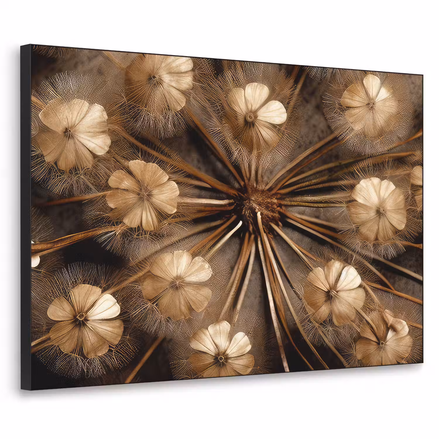 Droogbloemen - Bruin - Natuur Textielframe zwart klein -3d