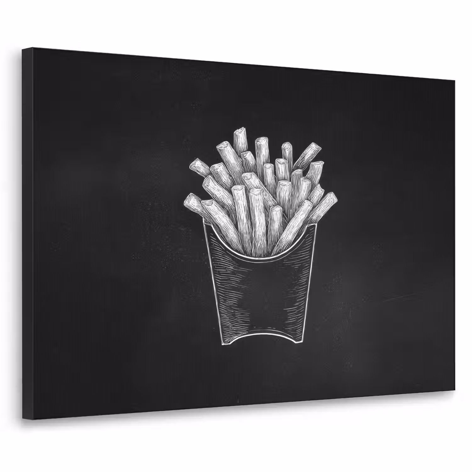 Friet - Witte krijttekening - Zwart Textielframe - compleet frame klein -3d