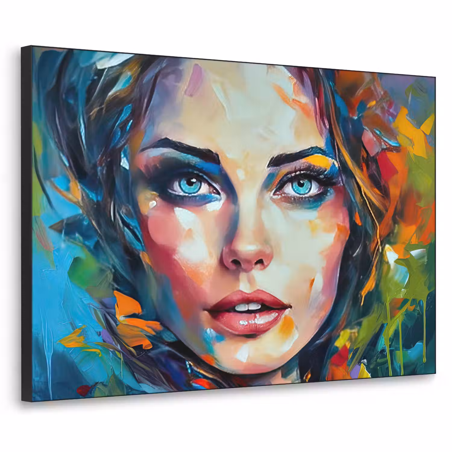 Gezicht - Vrouw - Olieverf - Kleurrijk - Kunst Textielframe zwart klein -3d