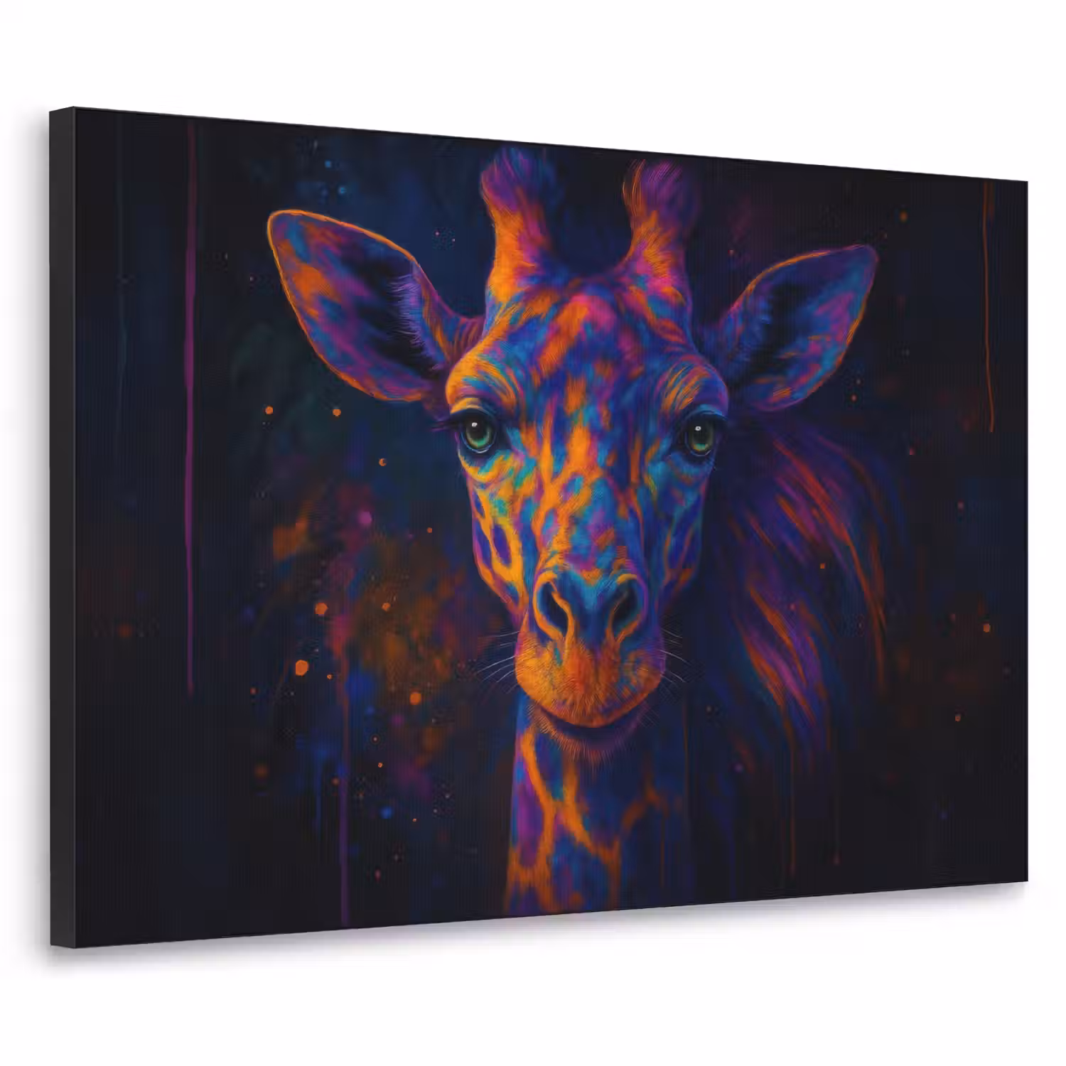Giraffe - Gekleurd - Verfspatten Textielframe - compleet frame klein -3d