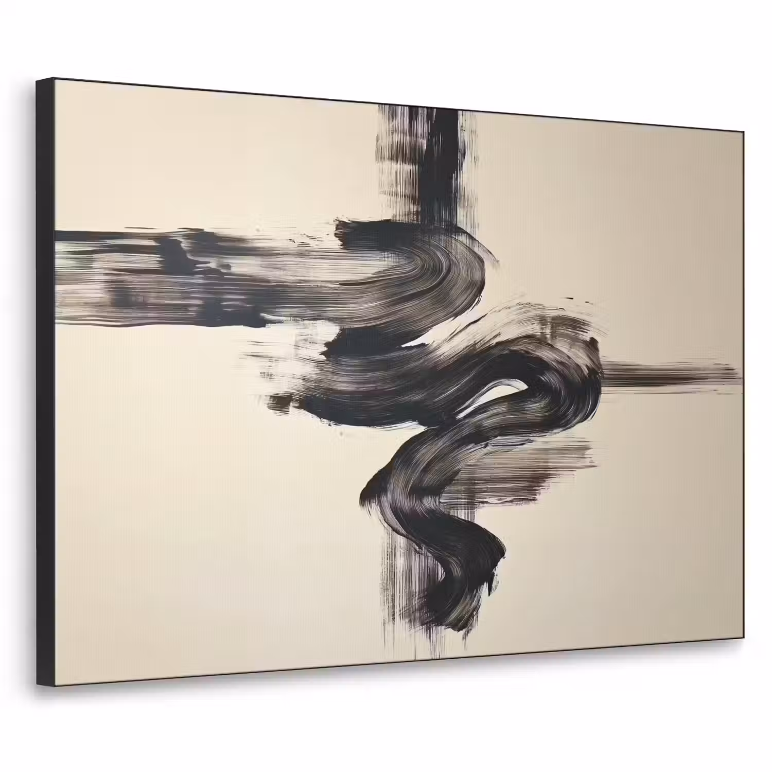 Golven - Penseelstreken - Beige - Minimalistisch Textielframe - compleet frame klein -3d