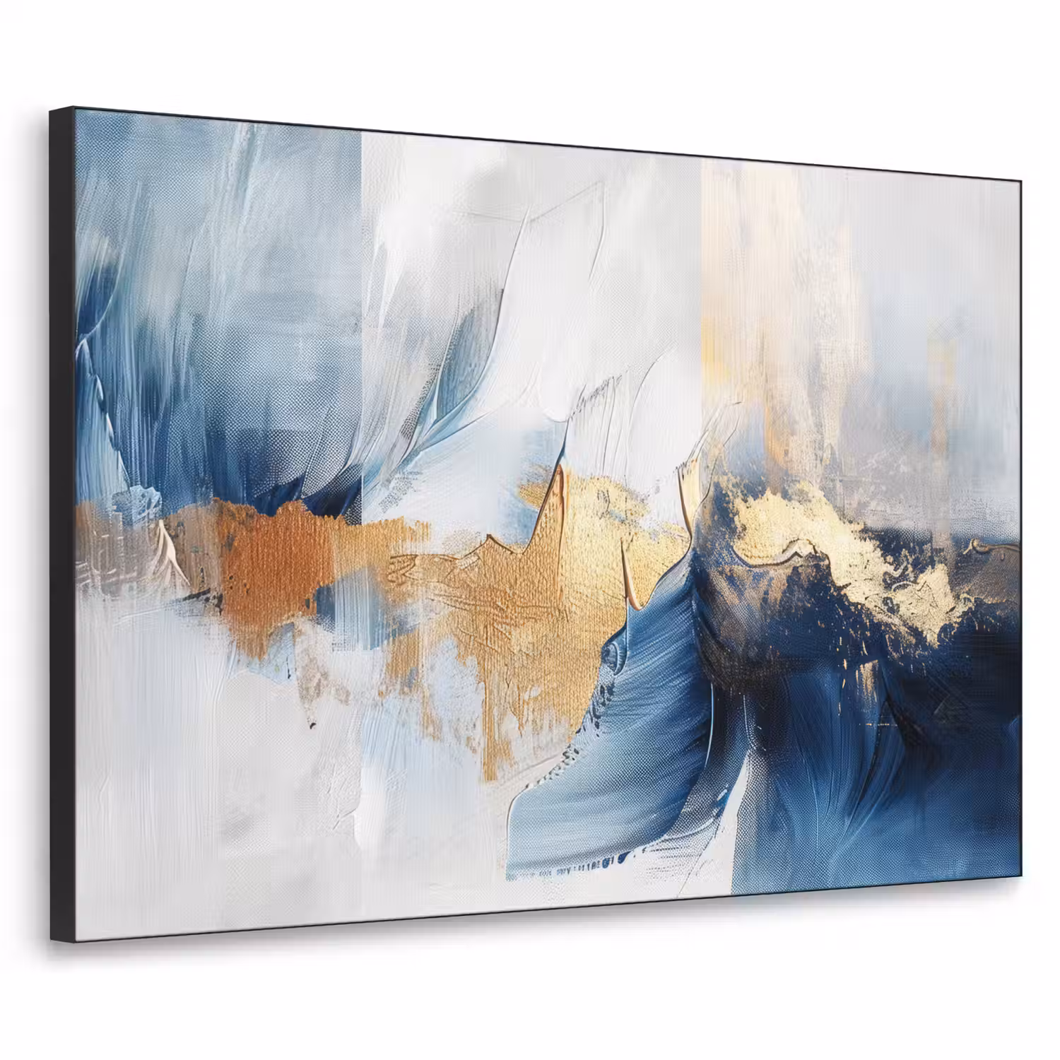 Goud - Blauw - Verf - Kunst - Modern Textielframe zwart klein -3d