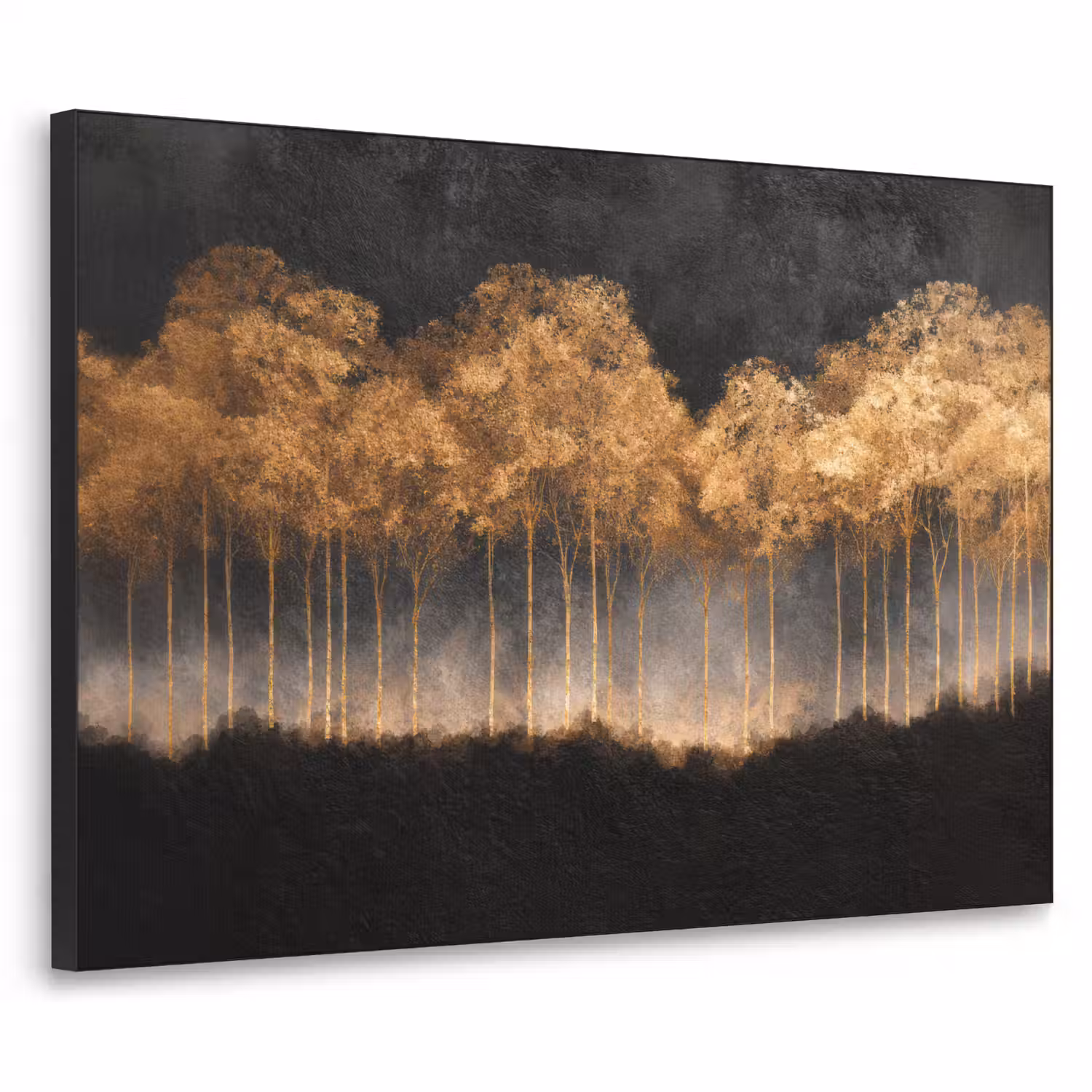 Gouden Bomen in Mistig Landschap Textielframe - compleet frame klein -3d