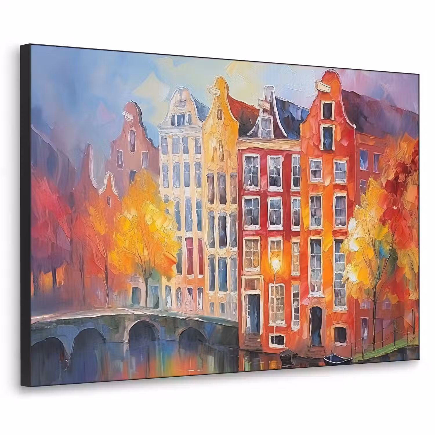 Grachtenpanden - Kunst - Schilderij - Amsterdam Textielframe zwart klein -3d