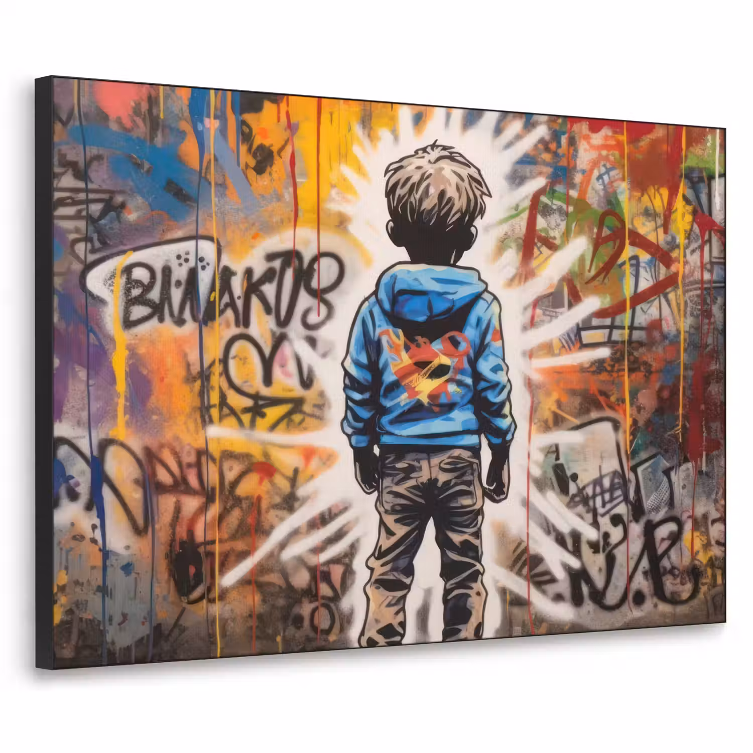Graffiti - Jongen - Kleuren - Street Art Textielframe - compleet frame klein -3d