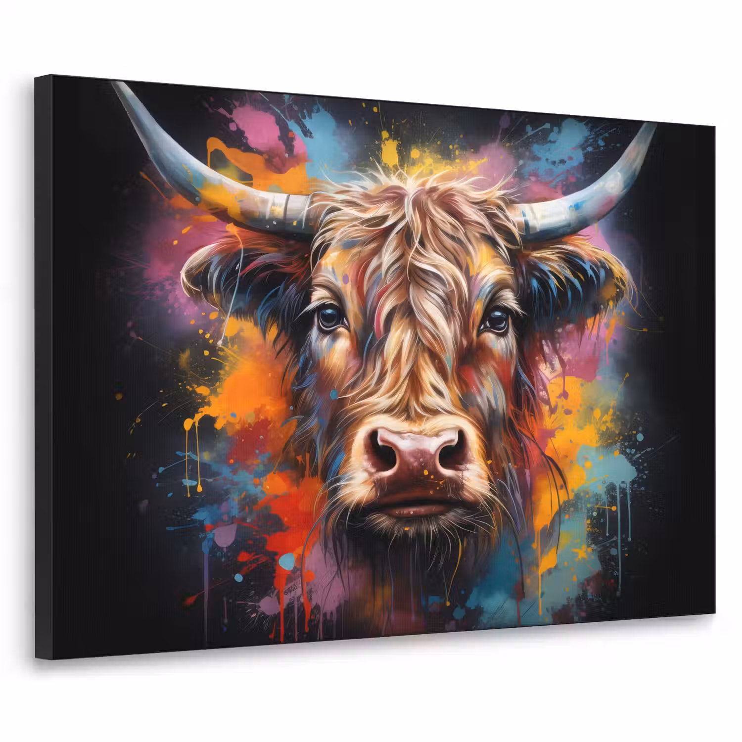 Graffiti - Schotse hooglander - Zwart - Koe Textielframe - compleet frame klein -3d