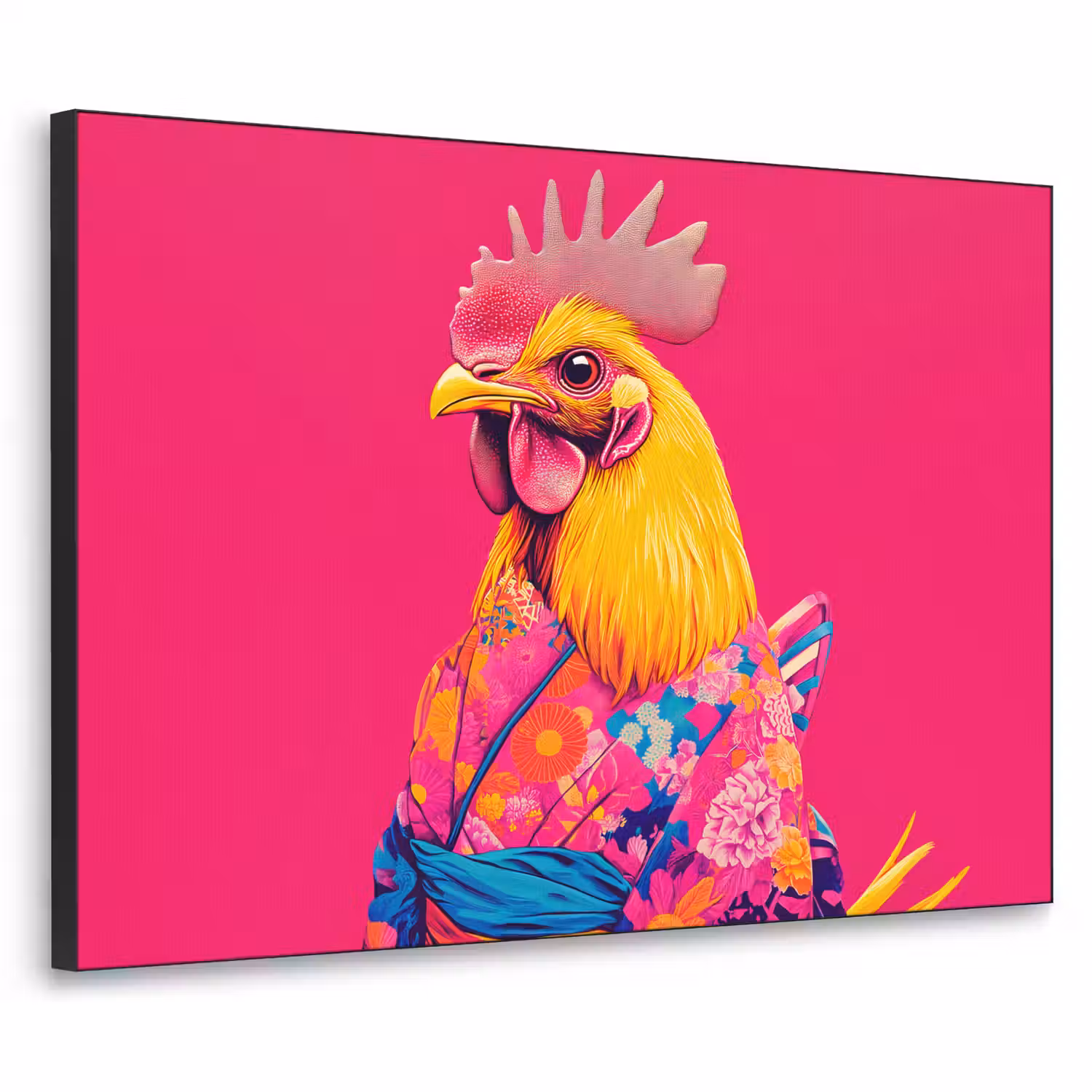 Haan - Kleurrijk - Kimono - Roze Textielframe - compleet frame klein -3d