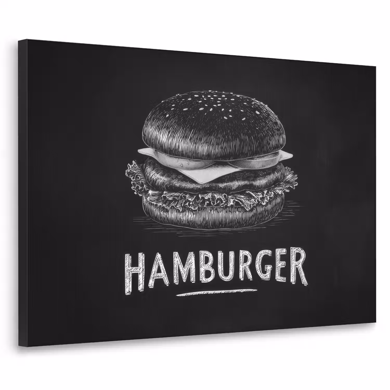 Hamburger - Krijttekst - Zwart - Wit Textielframe - compleet frame klein -3d