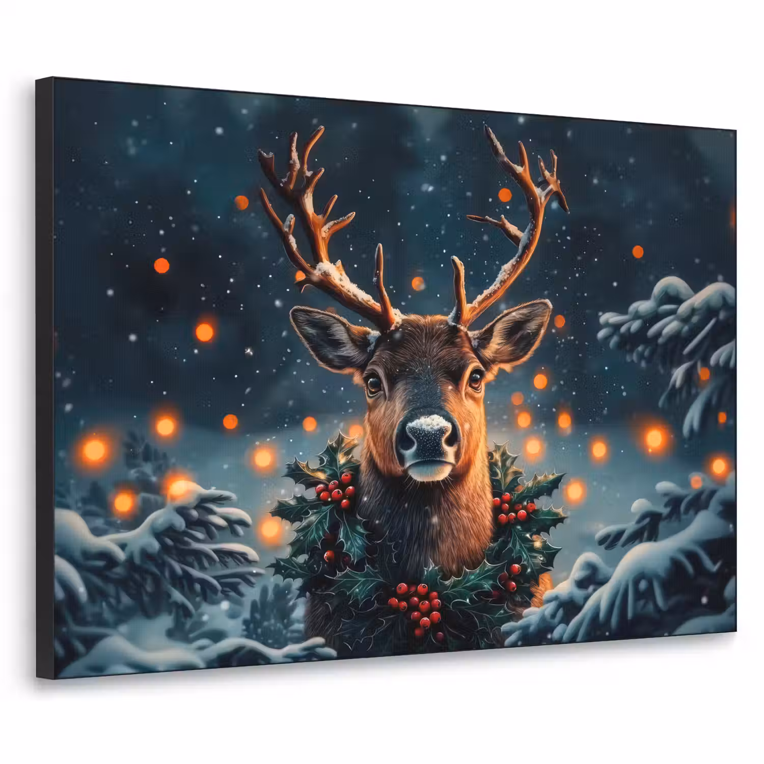 Hert - Kerst - Winter - Sneeuw - Kerstkrans Textielframe - compleet frame klein -3d
