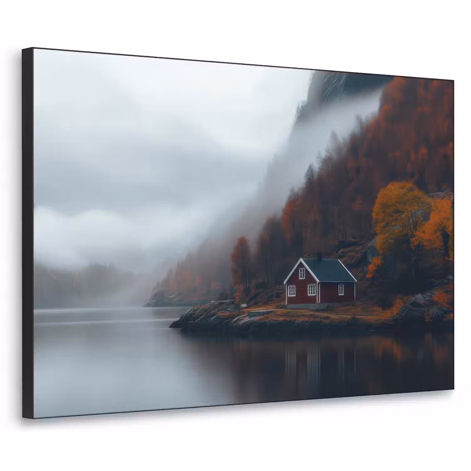 Huis - Rood - Bergen - Water Textielframe - compleet frame klein -3d