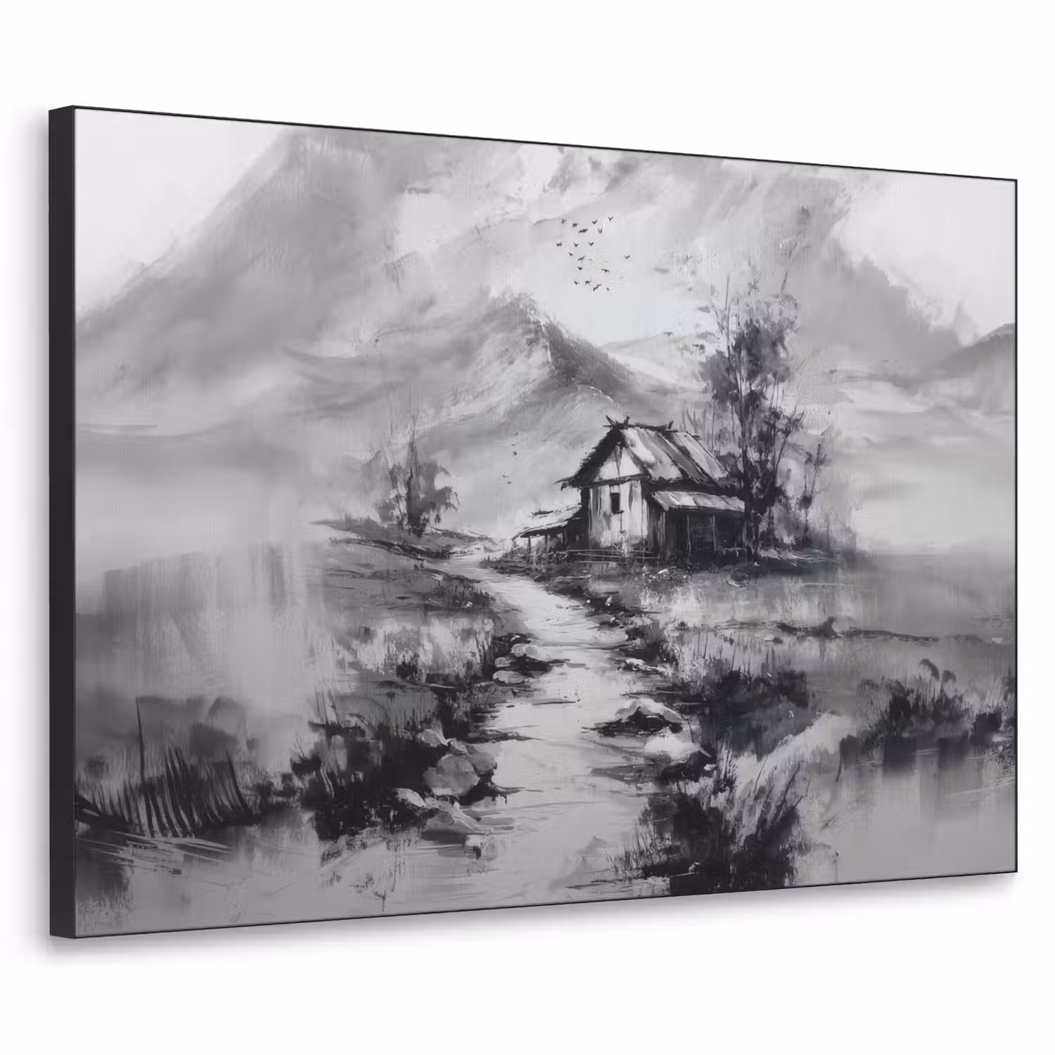 Hut - Grijs - Bergen - Mistig Textielframe - compleet frame klein -3d