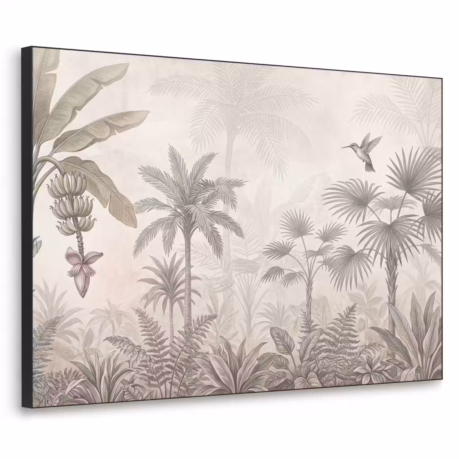 Jungle - Banenboom - Kolibrie - Beige Textielframe zwart klein -3d