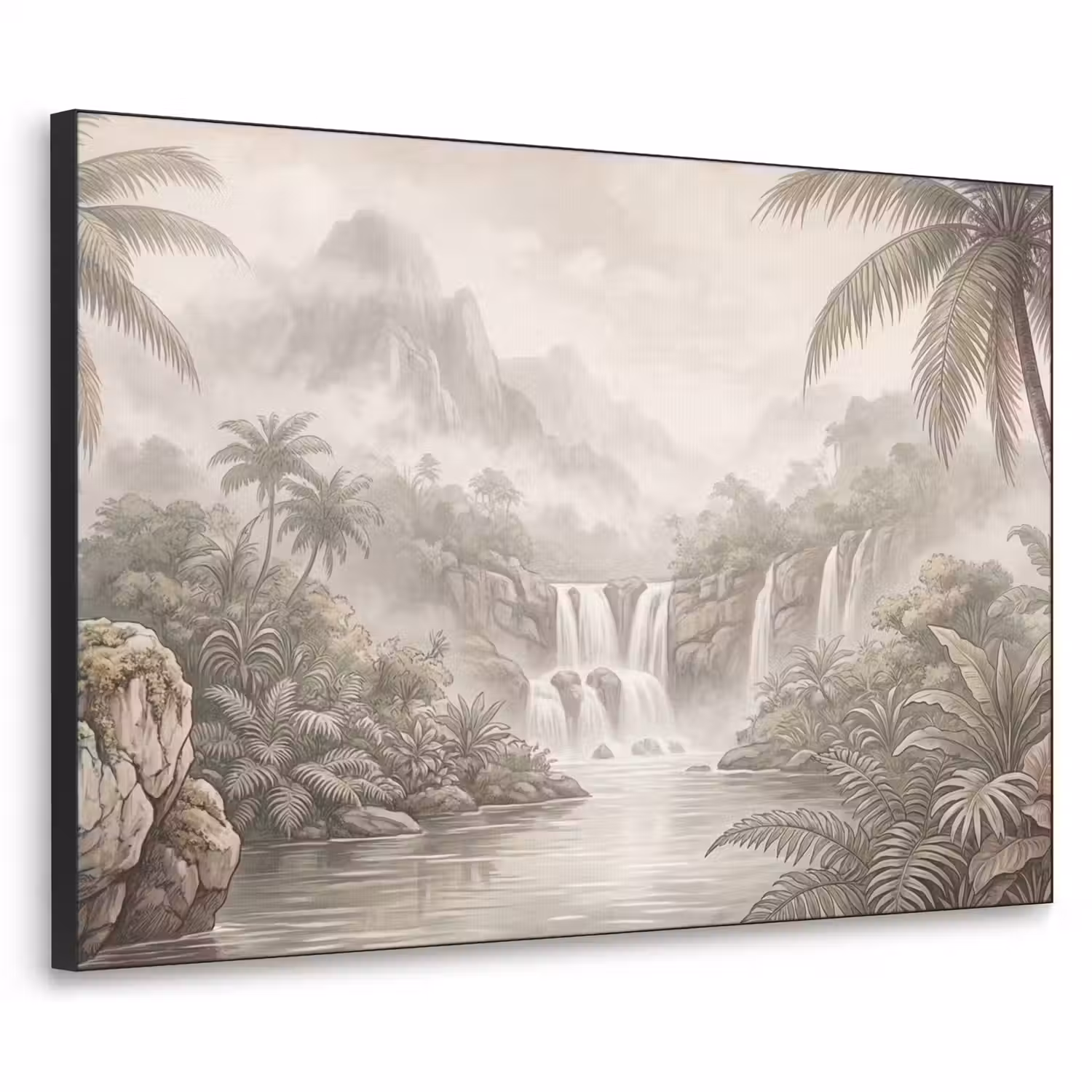 Jungle - Watervallen - Tropisch - Illustratie Textielframe zwart klein -3d