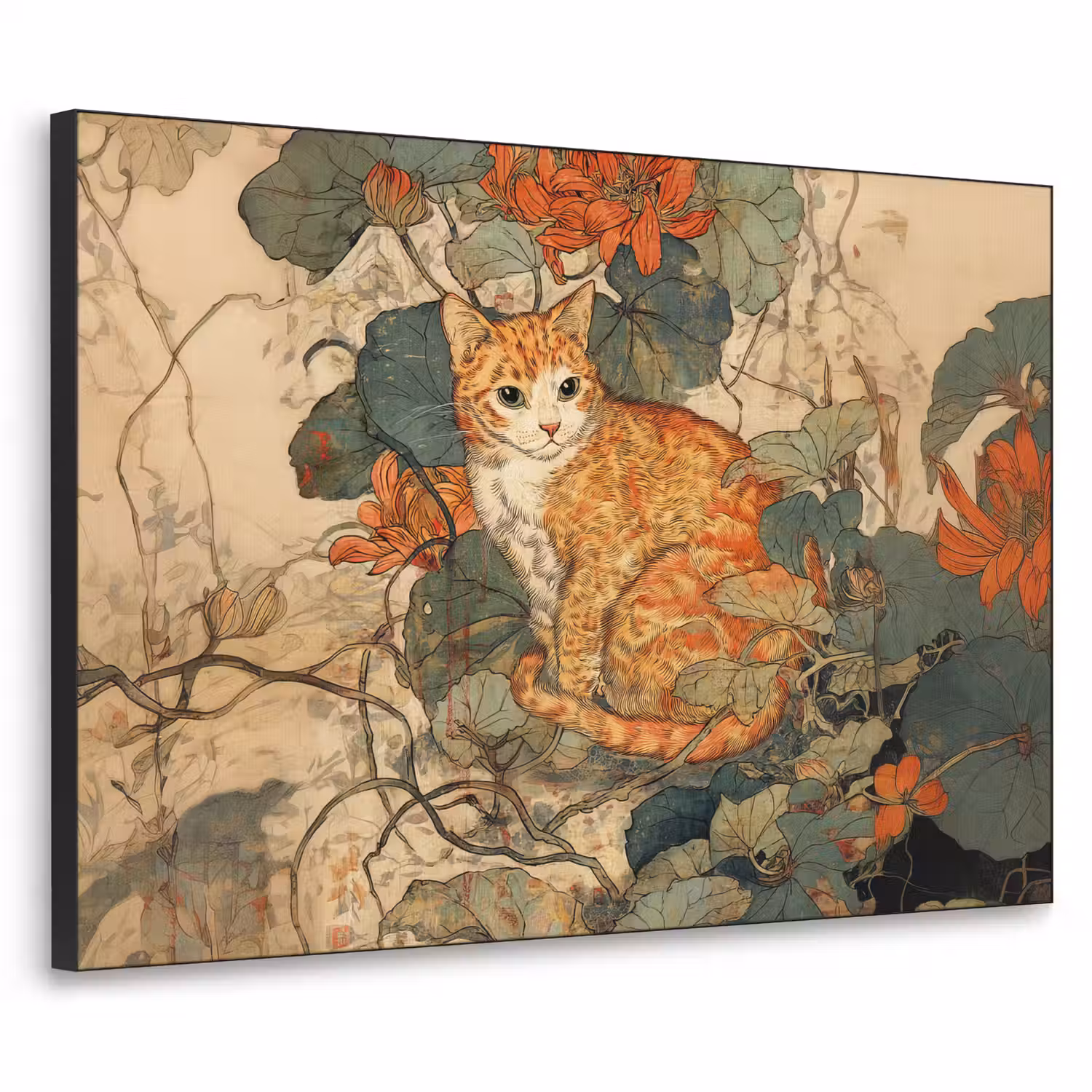 Kat - Sierlijk - Bloemen Textielframe - compleet frame klein -3d