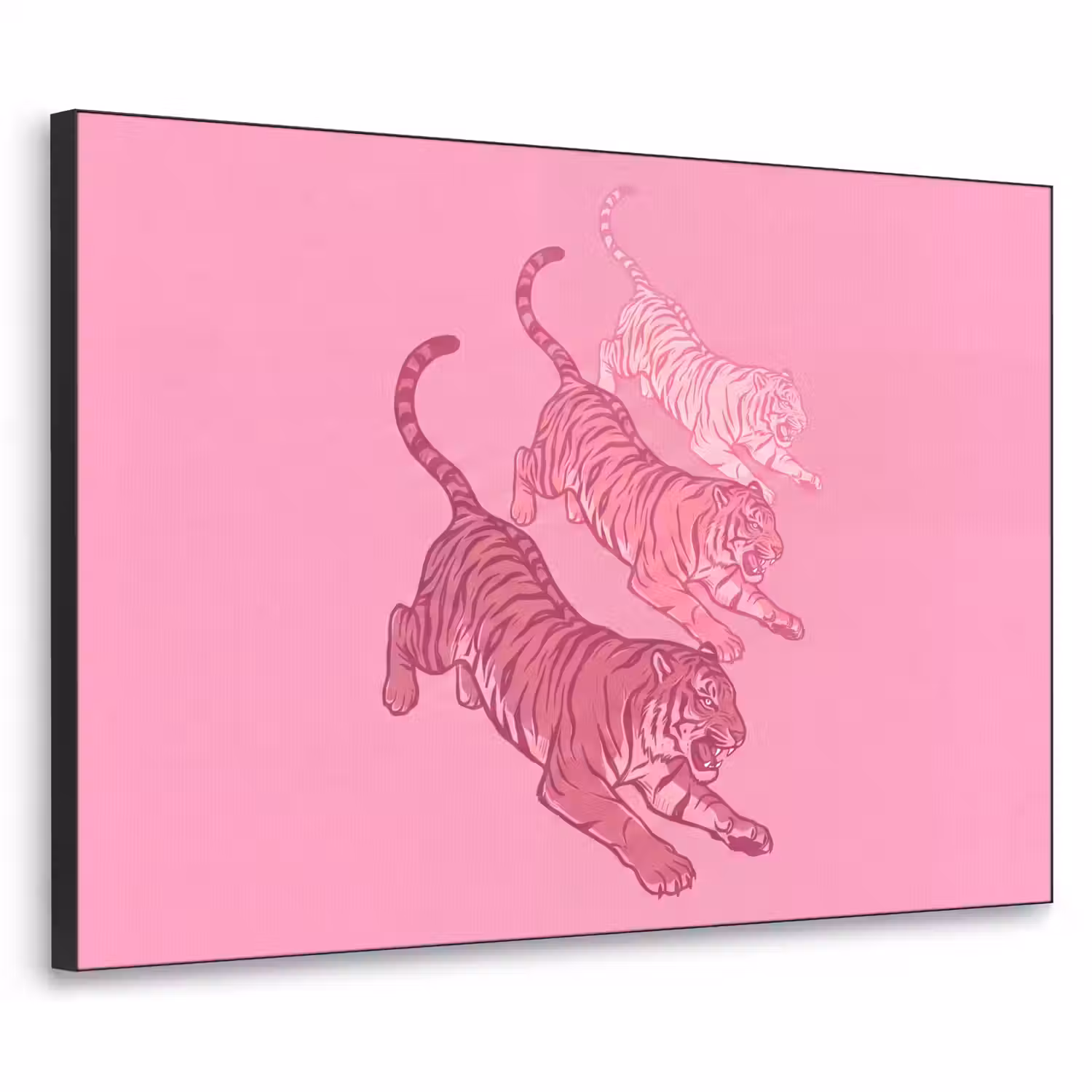 Kat - Springend - Dieren - Roze - Modern Textielframe zwart klein -3d