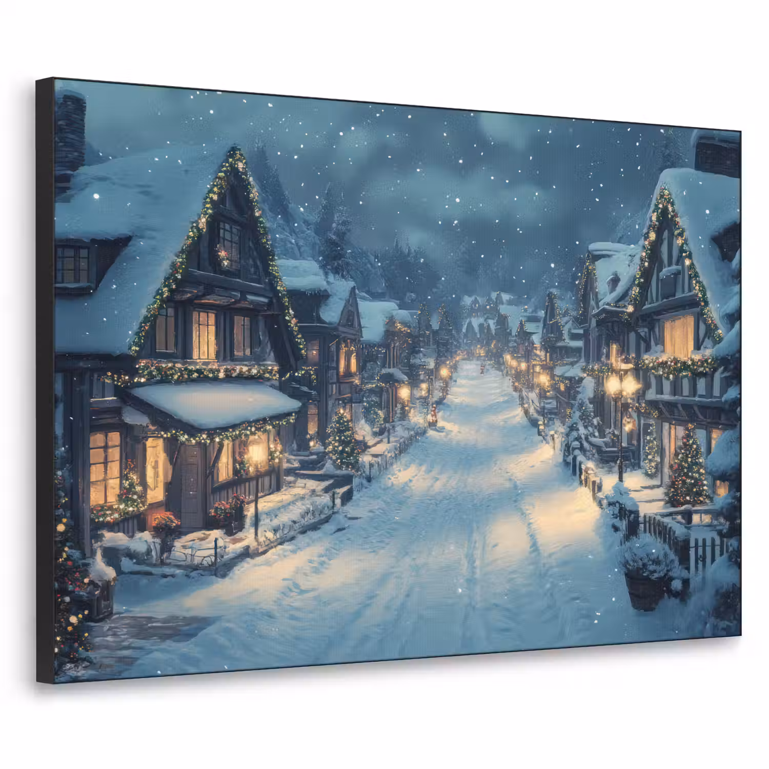 Kerstdorp - Kerst - Sneeuw - Winter Textielframe - compleet frame klein -3d