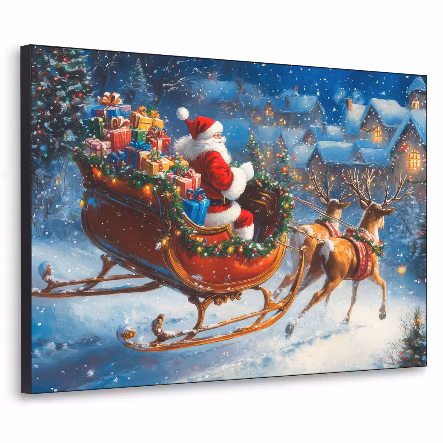 Kerstman - Rendier - Kerst - Sneeuw Textielframe - compleet frame klein -3d