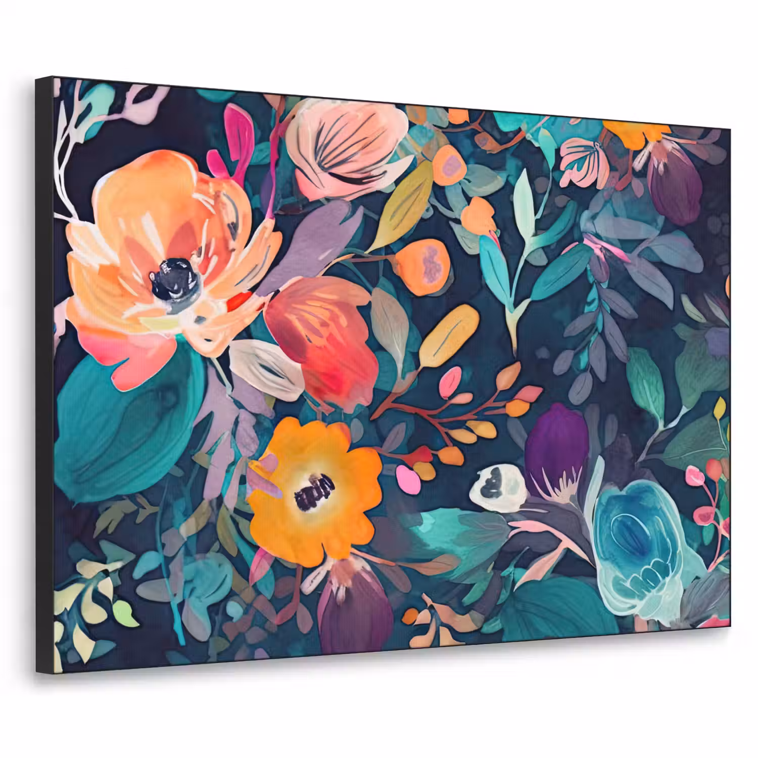 Kleurrijk - Bloemen - Kunst - Natuur - Hippie Textielframe zwart klein -3d
