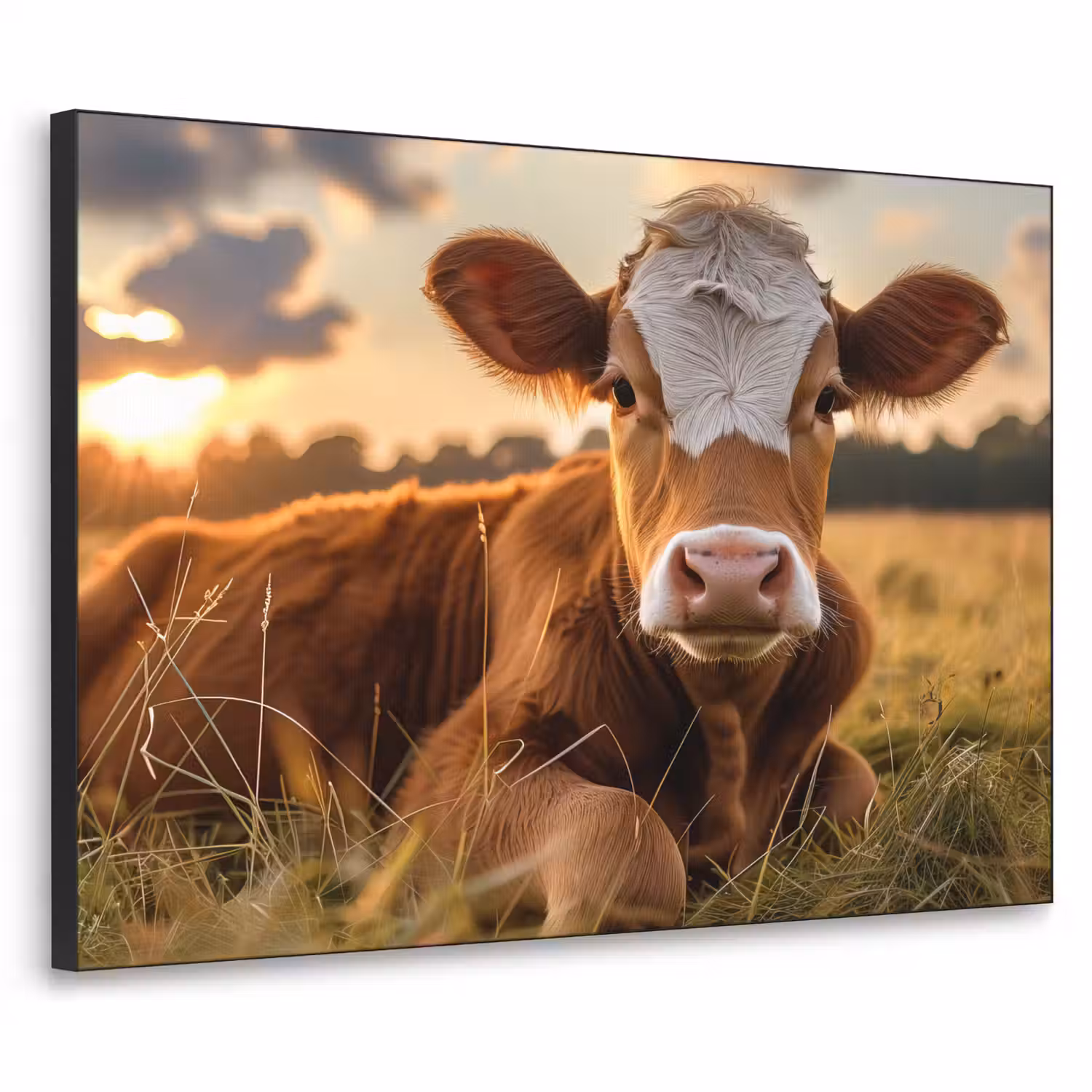 Koe - Dier - Weiland - Gras - Dieren - Natuur Textielframe zwart klein -3d