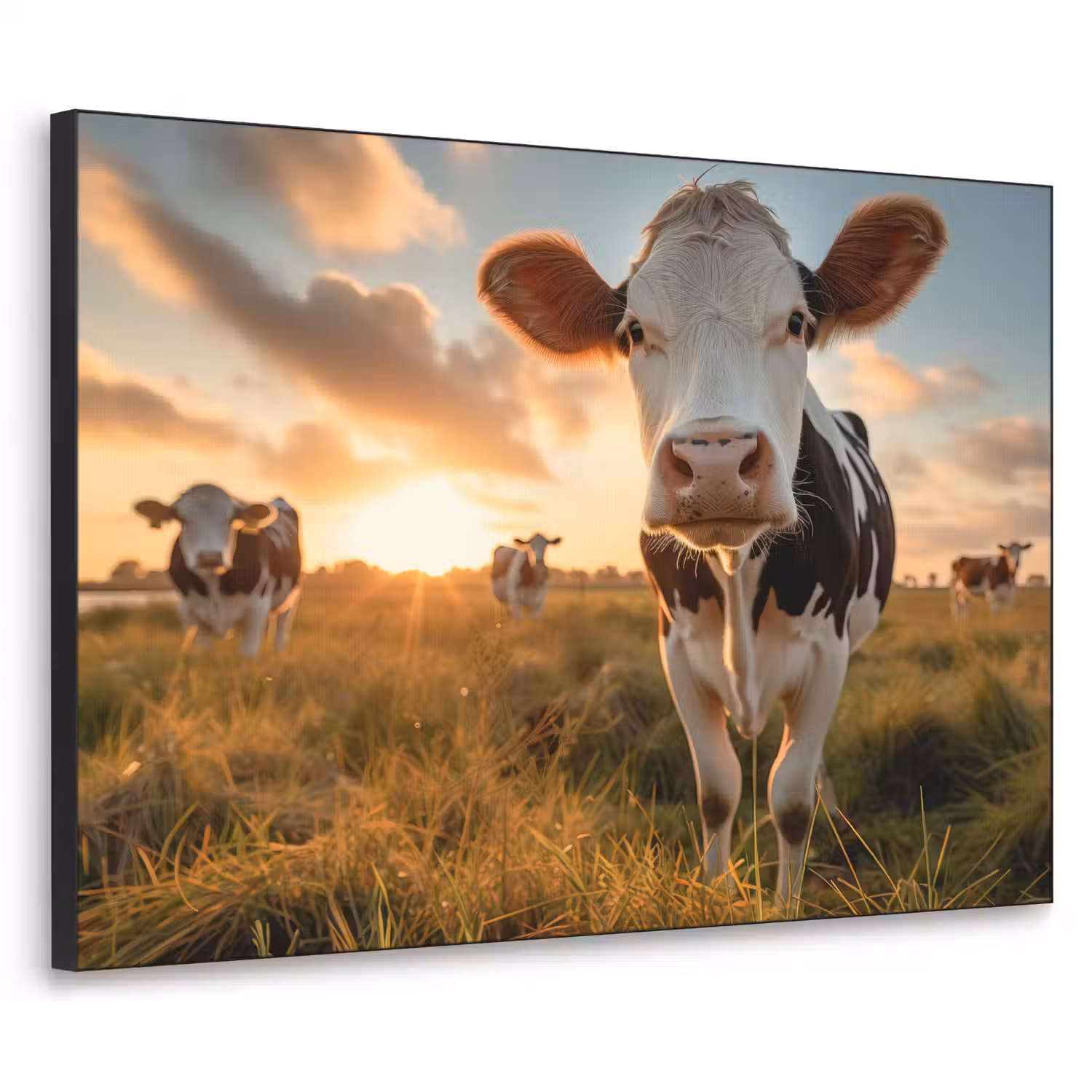 Koe - Weiland - Dieren portret - Natuur - Koeien Textielframe zwart klein -3d