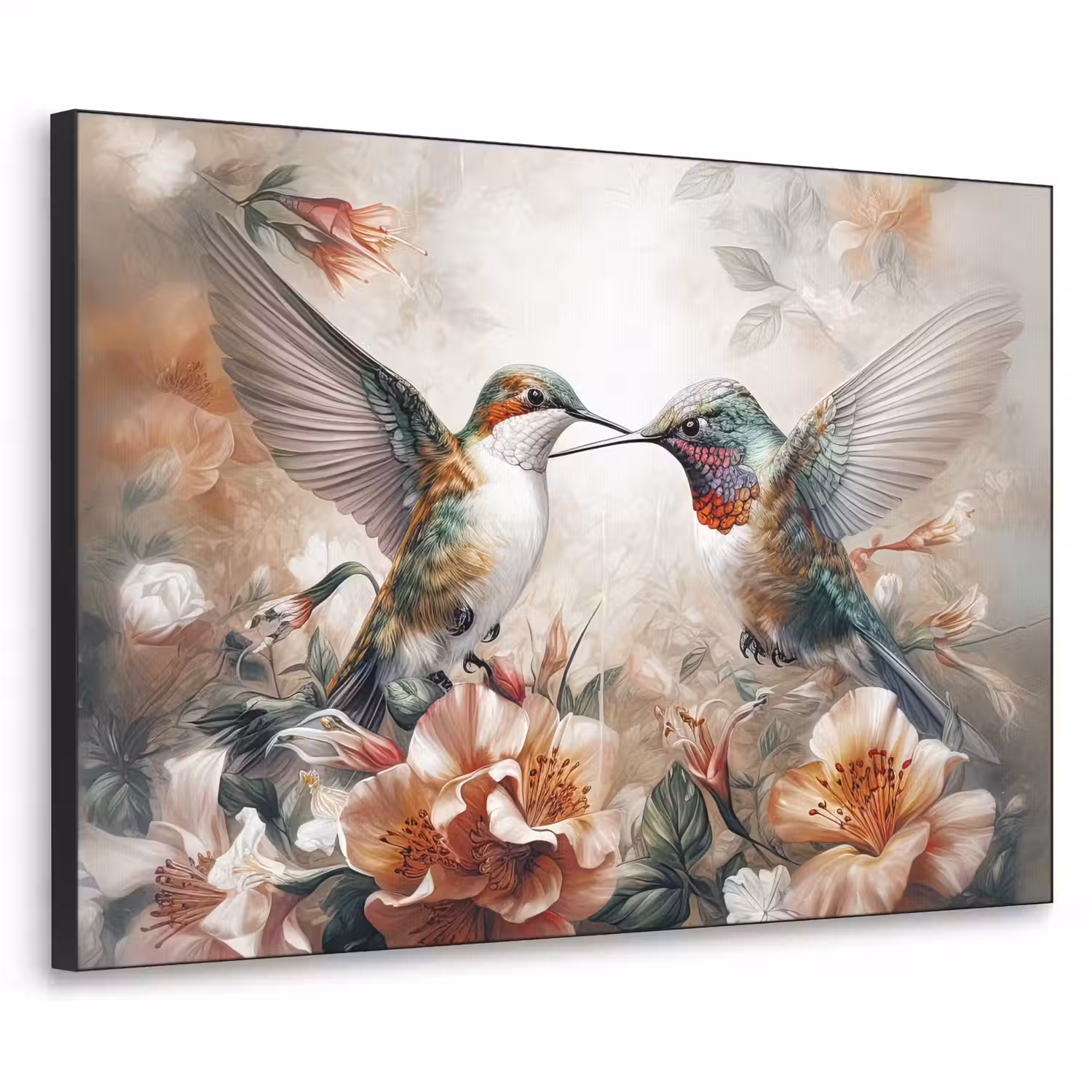 Kolibrie - Vogels - Bloemen - Natuur Textielframe zwart klein -3d