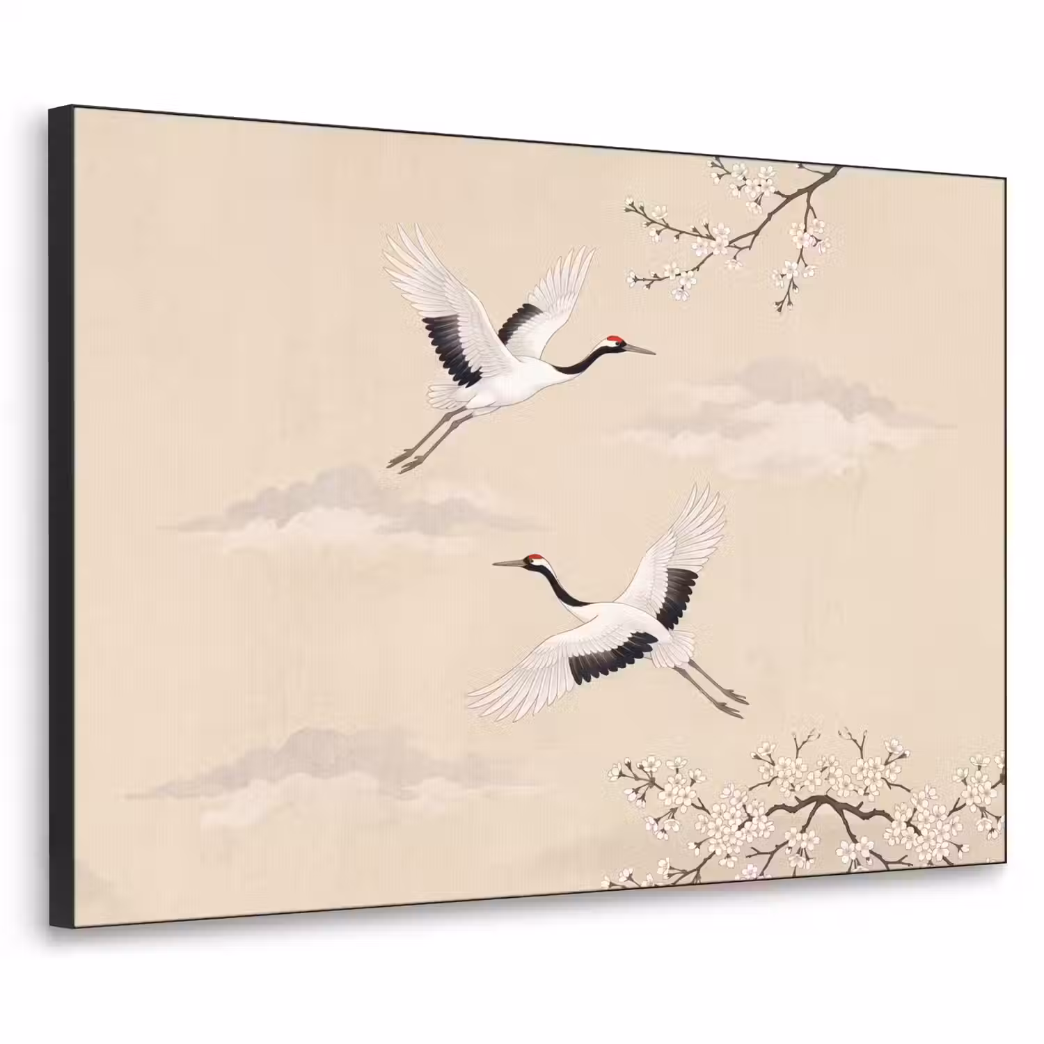 Kraanvogels - Bloesem - Beige Textielframe zwart klein -3d