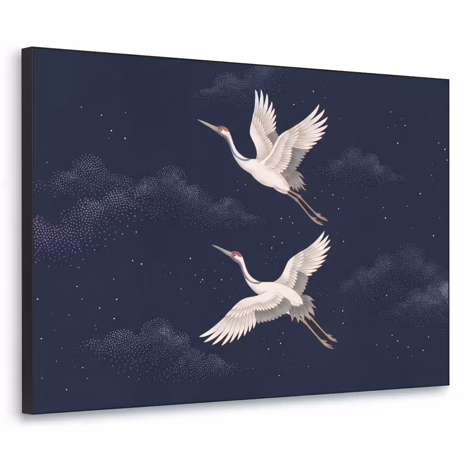 Kraanvogels - Nachthemel - Blauw Textielframe zwart klein -3d