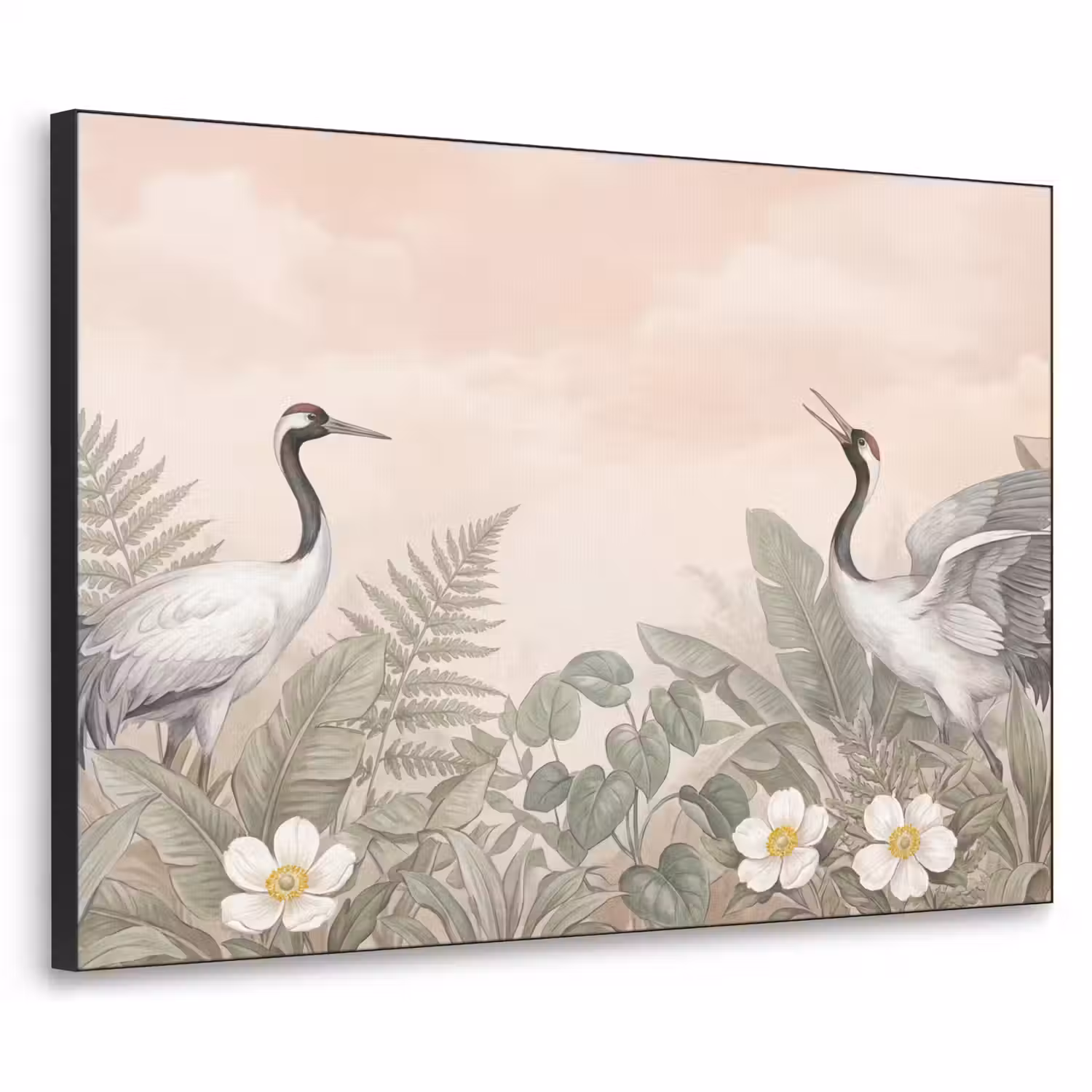 Kraanvogels - Natuur - Roze Textielframe zwart klein -3d