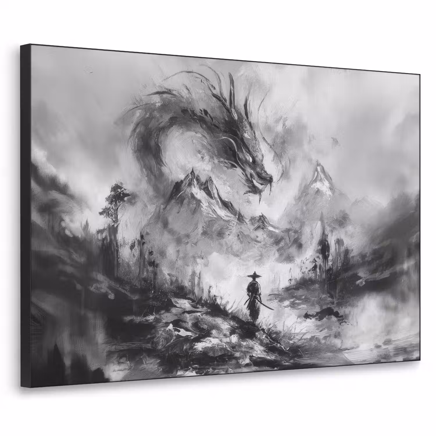Krijger - Draak - Grijs Textielframe - compleet frame klein -3d
