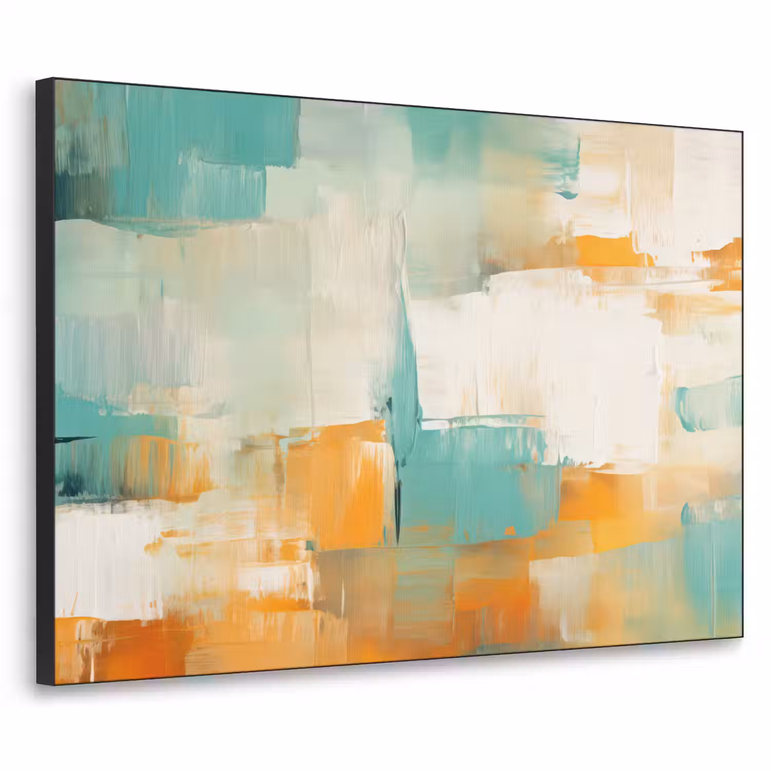 Kunst - Abstract - Blauw - Wit Textielframe zwart klein -3d