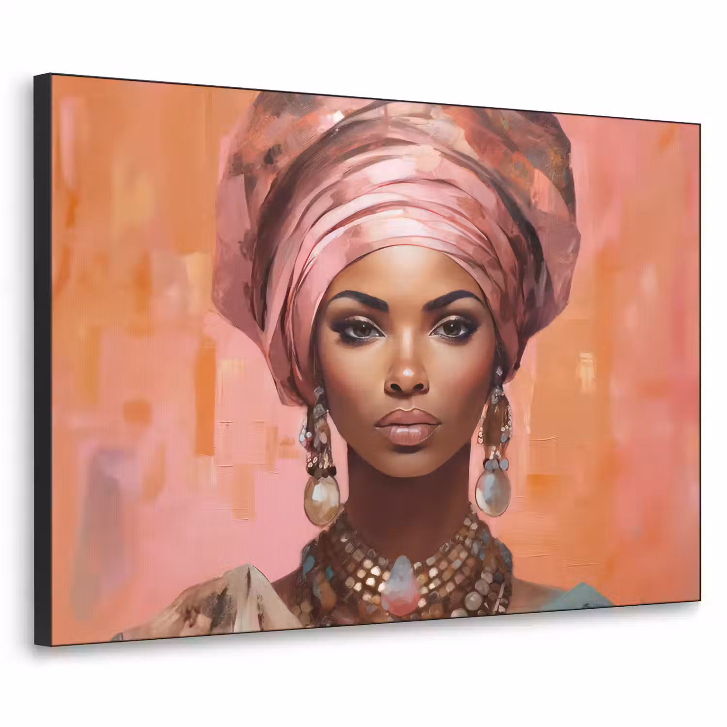 Kunst - Vrouw - Roze - Sieraden - Portret Textielframe zwart klein -3d