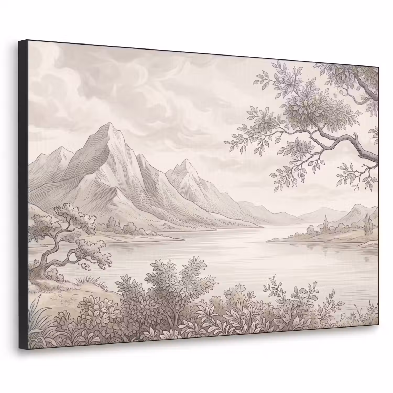 Landschap - Bergen - Meer - Natuur Textielframe zwart klein -3d