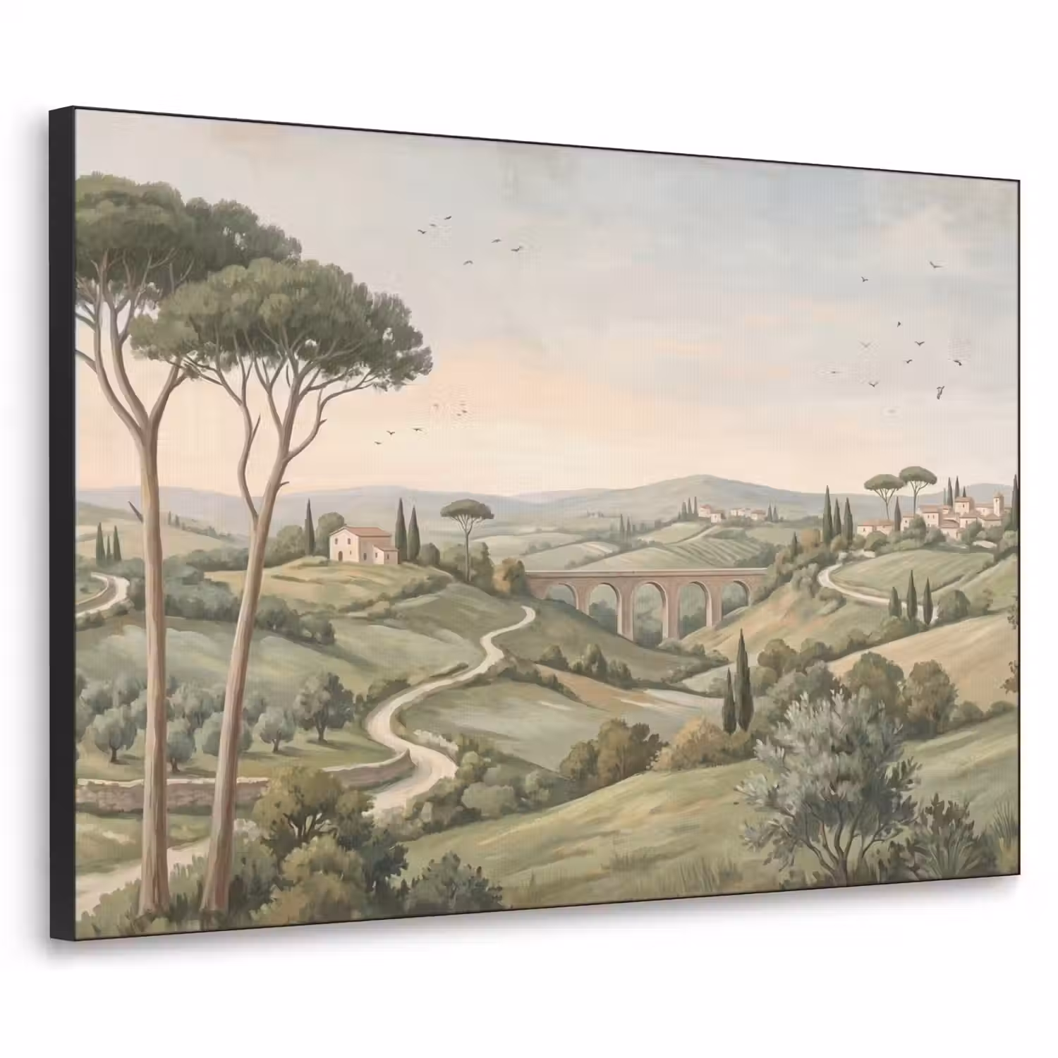 Landschap - Heuvels - Zandpad - Groen Textielframe zwart klein -3d
