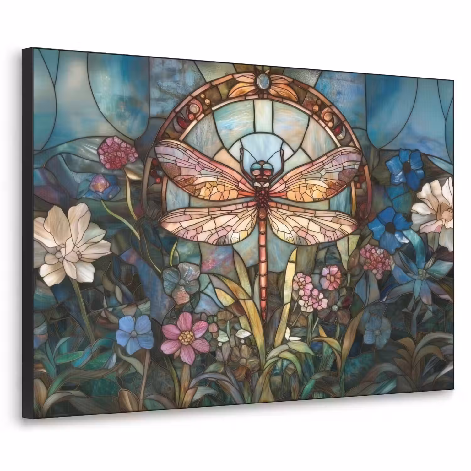 Libelle - Mozaïek - Bloemen - Kleurrijk Textielframe - compleet frame klein -3d