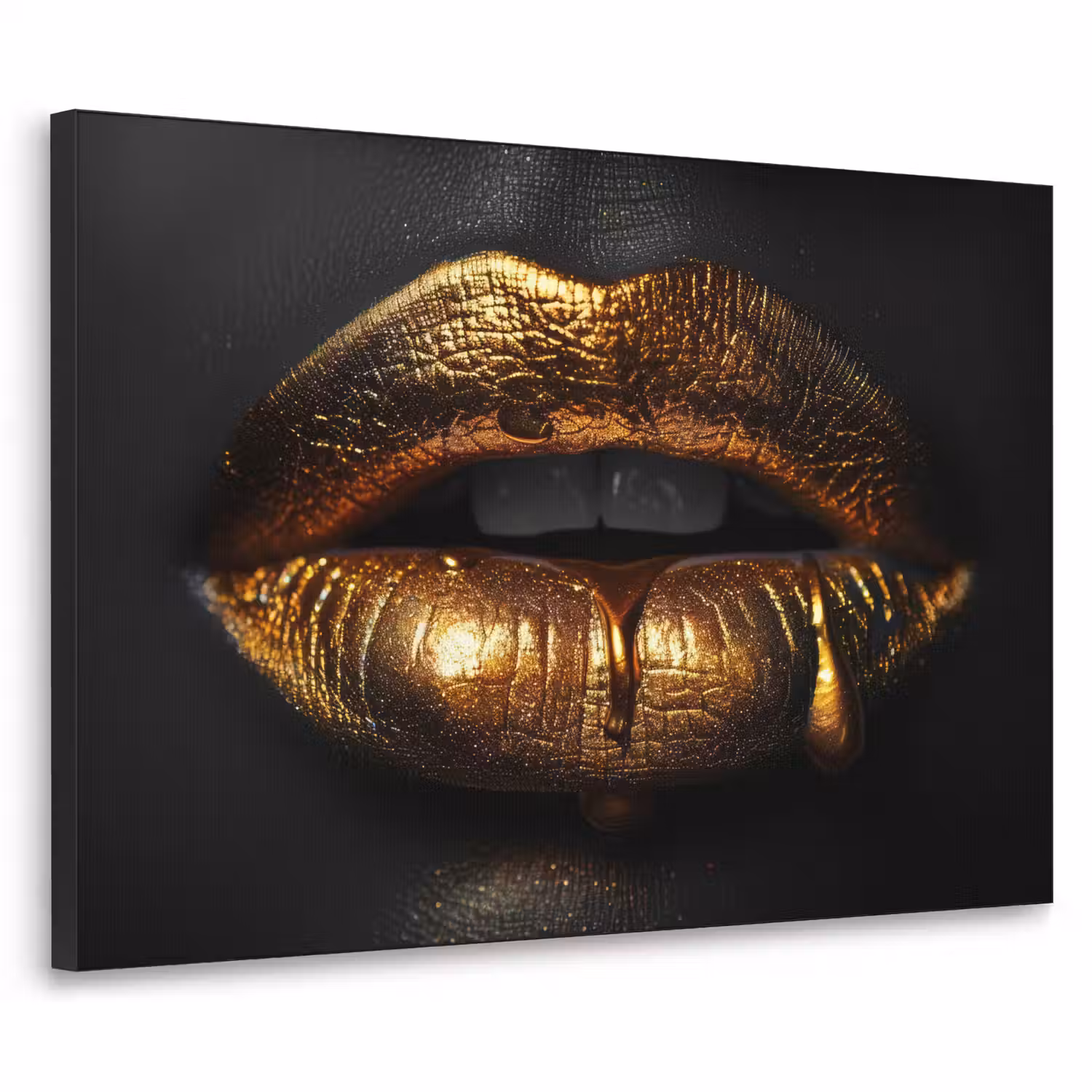 Lippen - Goud - Abstract - Zwart - Aesthetic Textielframe zwart klein -3d